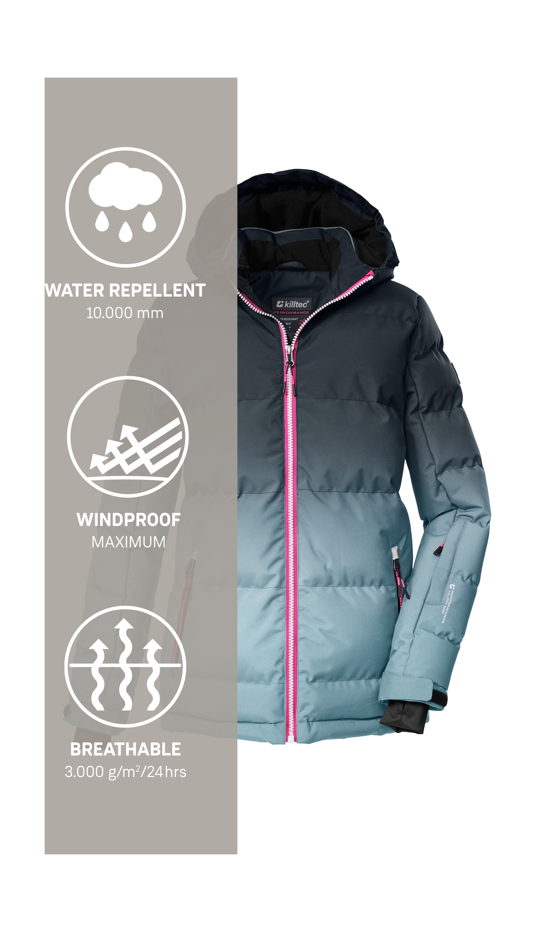 Killtec Veste de ski »KSW 330 GRLS SKI QLTD JCKT« Wasserabweisende Winterjacke, atmungsaktiv, verstellbare Kapuze