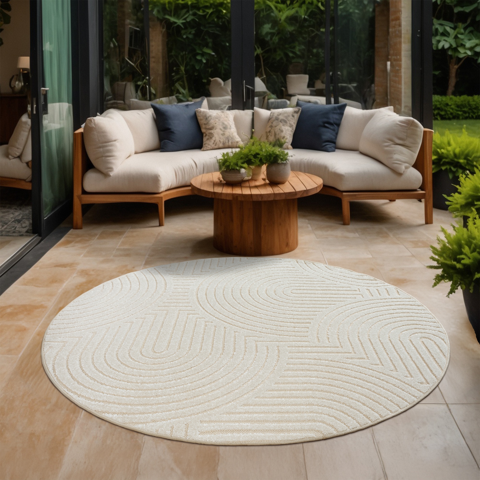 Sanat Teppich »Berlin 1« rund 6 mm Höhe In -und Outdoor geeignet, Aussenbereich,Terasse, Balkon, modern
