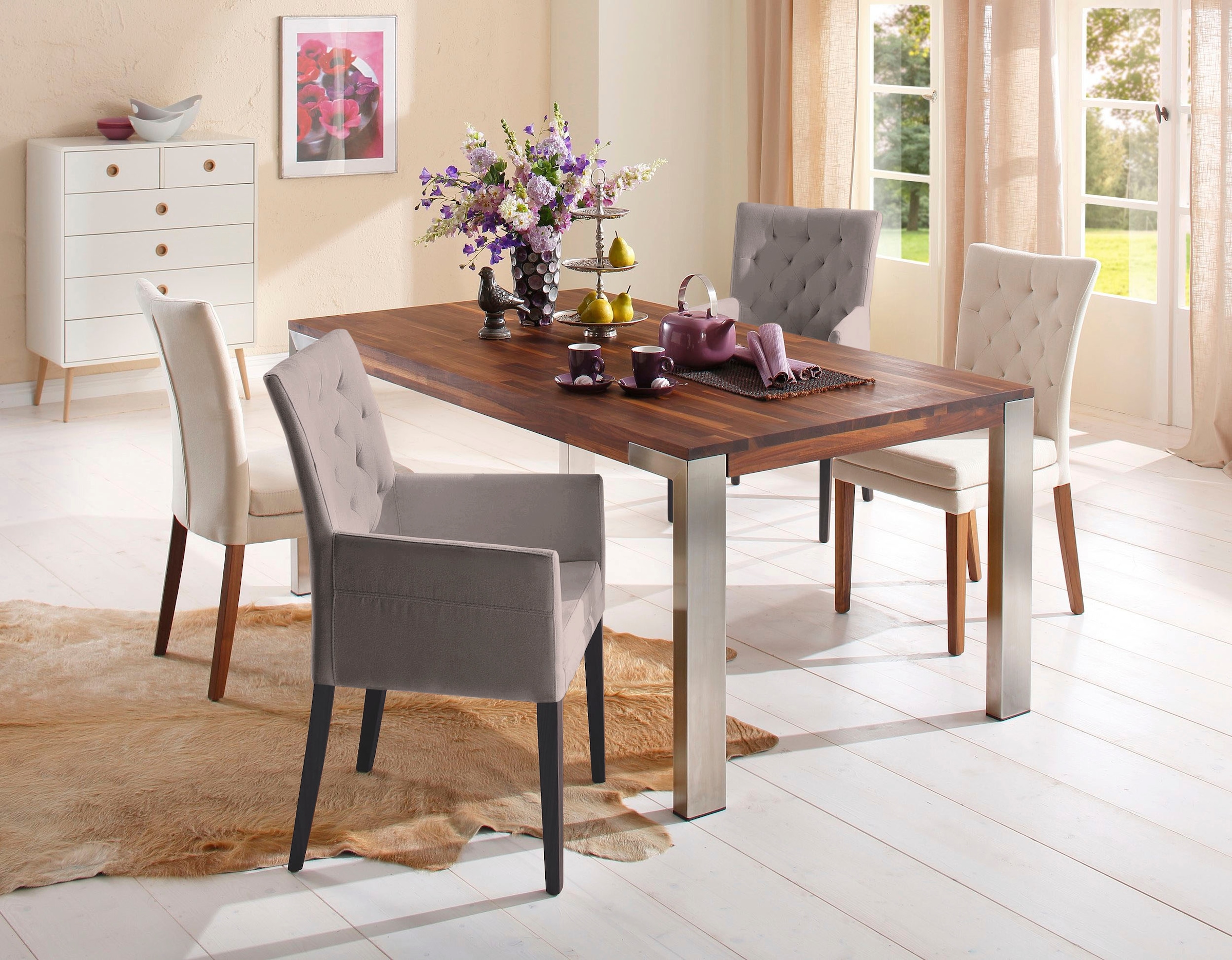 Home affaire Chaise avec accoudoirs »Colorado« () 1 cuisBeine aus massiver Buche, wengefarben lackiert