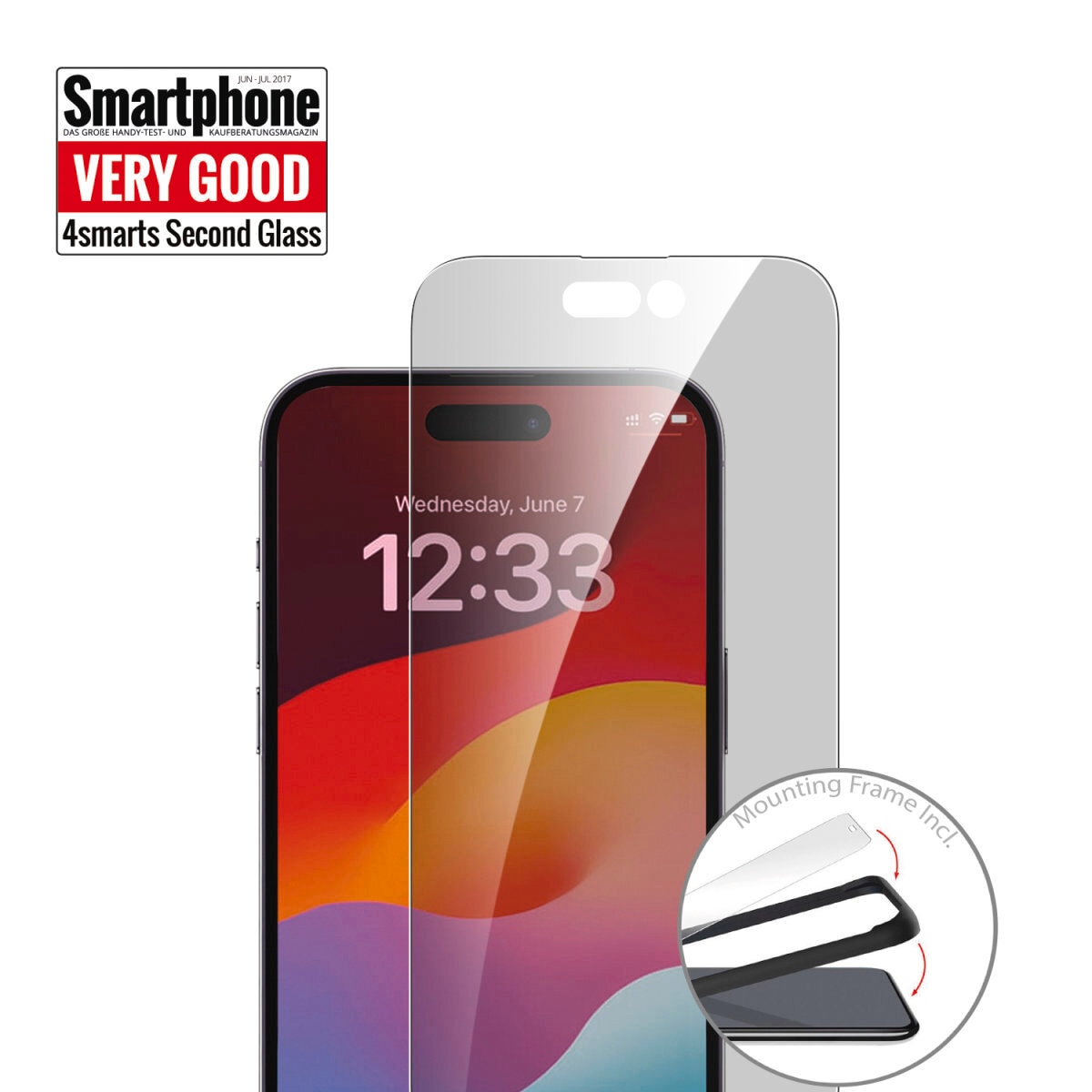 4smarts Displayschutzglas »Second Glass Privacy mit Montagerahmen«, für Apple iPhone 15 Plus, Displayschutzfolie, Schutzfolie, Sichtschutz, kratz- & stossfest