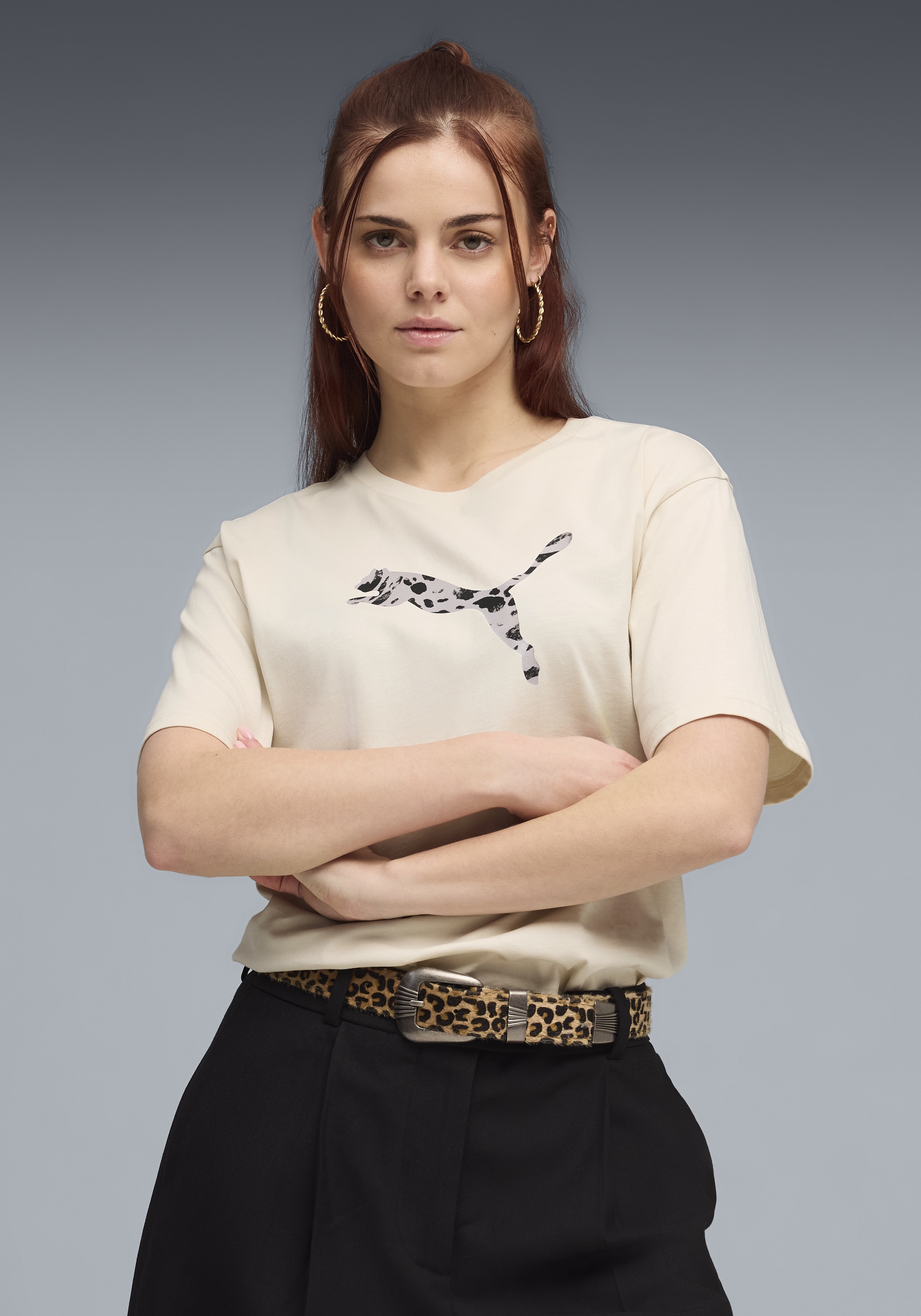 Image of PUMA T-Shirt "ESS GRAPHIC ANIMAL RELAXED TEE" Kurzarm, mit sportlichem Print, aus Baumwolle, Rundhalsausschnitt