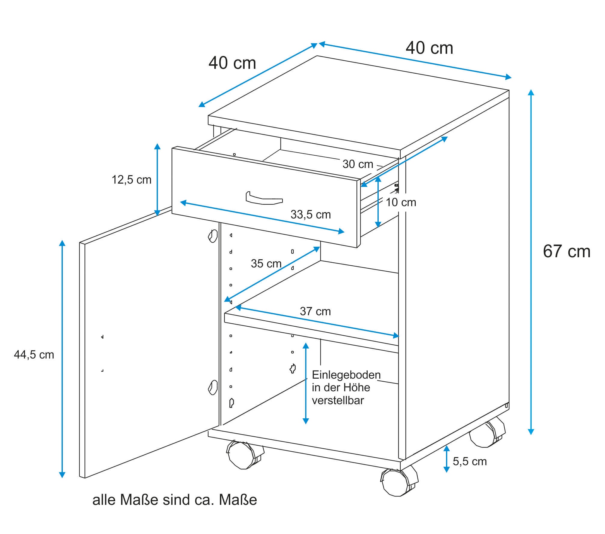 VOGL Möbelfabrik Rollcontainer »1191, Bürocontainer,«, (1 St.), verschiedene Ausführungen, mit Schubladen, Höhe 67 cm, Made in Germany