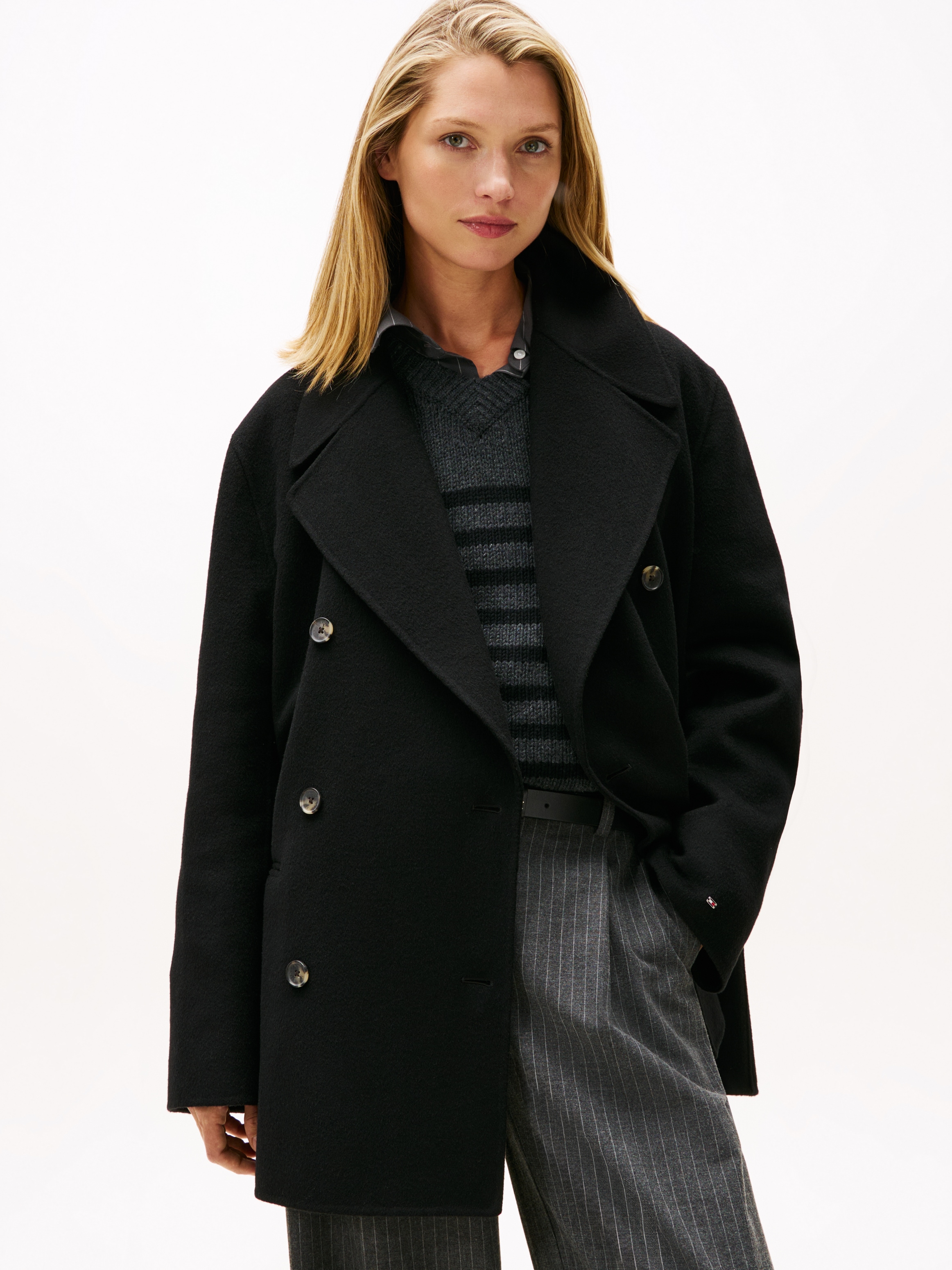 Image of Tommy Hilfiger Kurzmantel "DF WOOL BLEND REG PEACOAT" mit Wolle