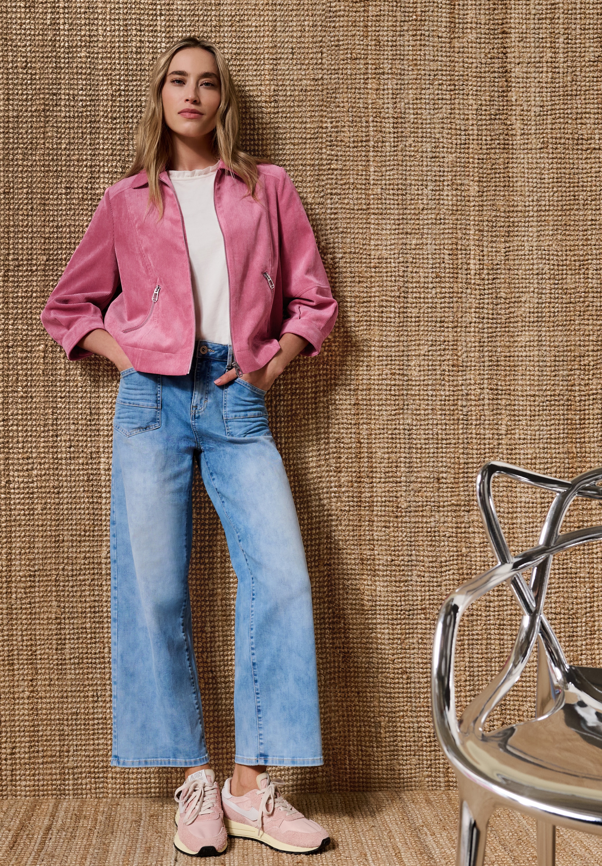 STREET ONE Veste en velours côtelé sans capuche veste en velours côtelé manches 3/4 avec col chemise