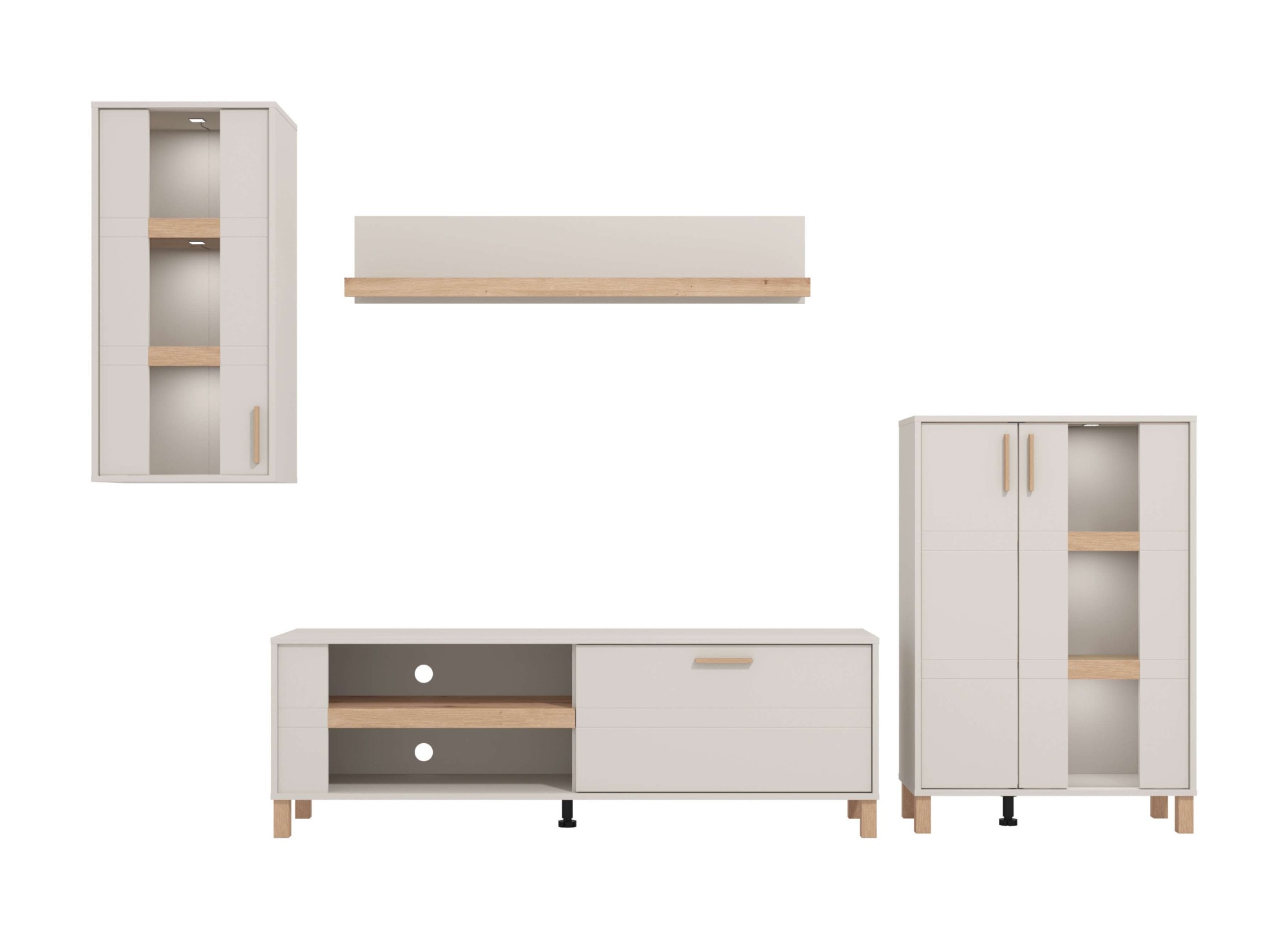 Home affaire Wohnwand »Sheffield, inkl. TV-Board, Highboard, Hängevitrine und Wandregal« Komplett-Set, 4 Stk. tlg.