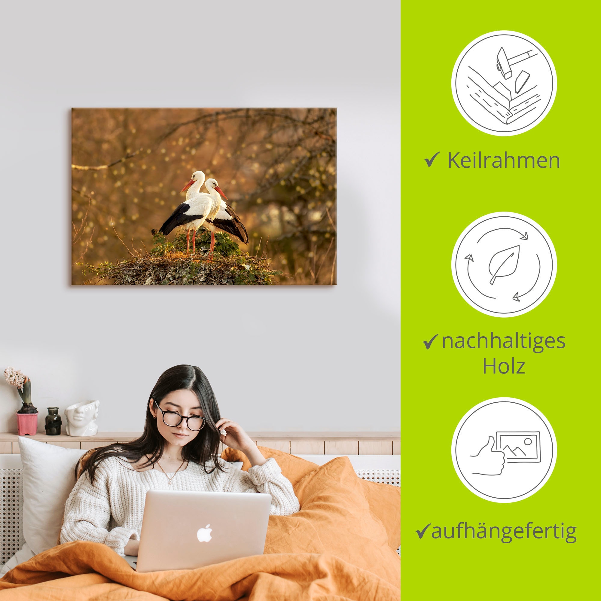 Artland Tableau sur toile »Storchenpaar« 1 cuis tlg. auf Holzrahmen gespannt