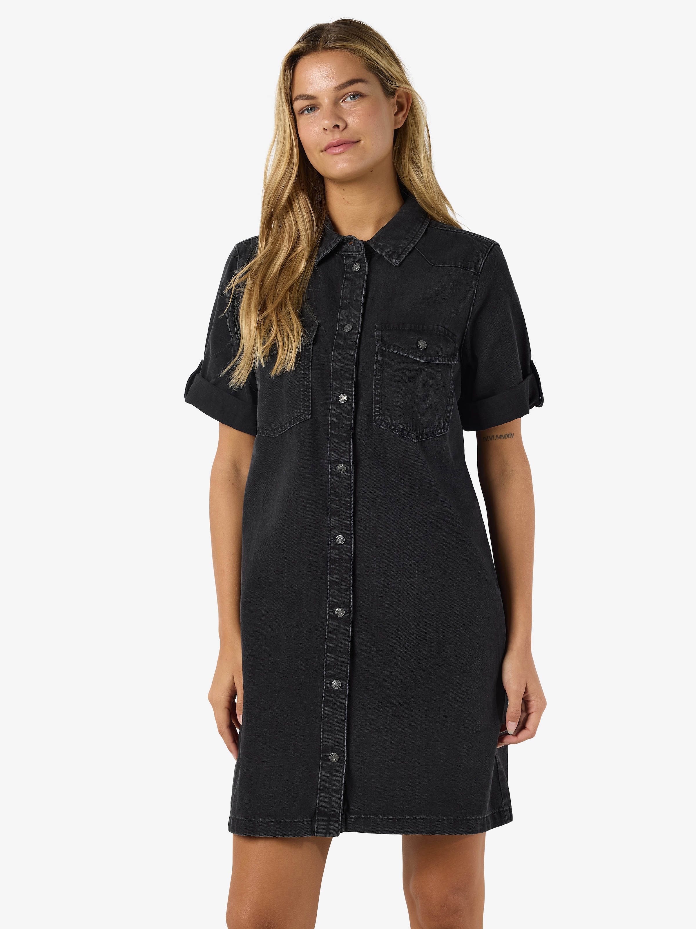 Image of Noisy may Jeanskleid "NMNEW SIGNE S/S DENIM DRESS WG001BL NOOS" Brusttaschen