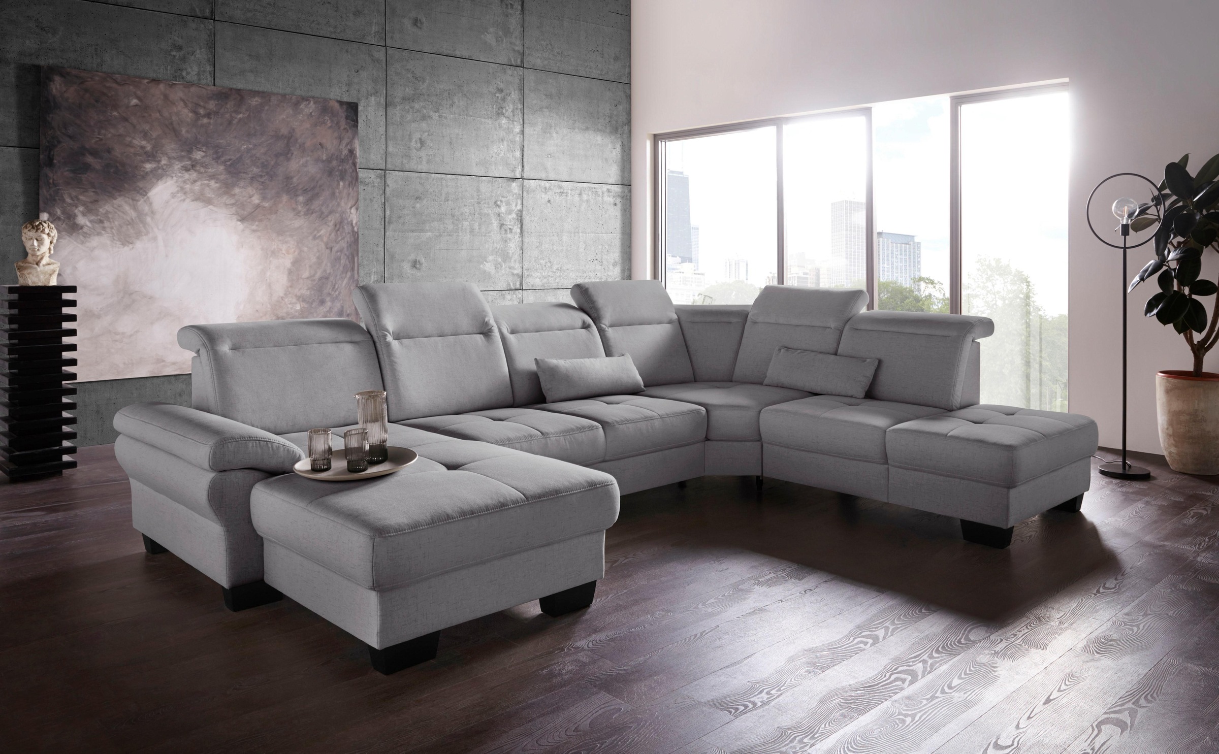 PLACES OF STYLE Wohnlandschaft »Cornwall U-Form« inkl. Sitztiefenverstellung, wahlweise mit Bettfunktion