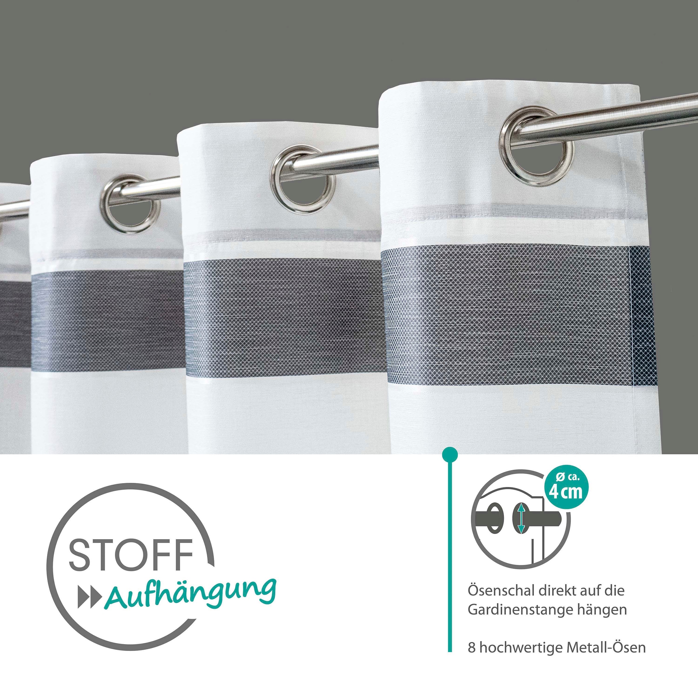 decolife Rideau »Liko« Œillet 1 cuis tlg. Ösenschal Liko grau-grün gestreift