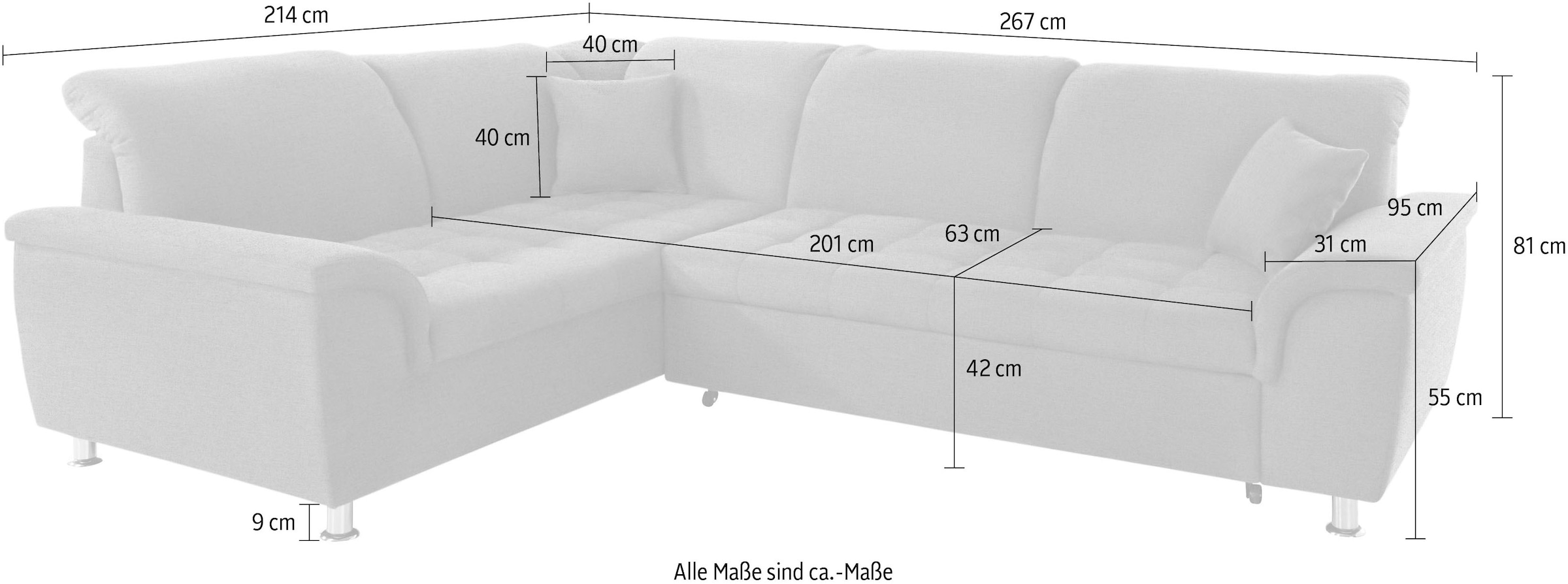 DOMO collection Ecksofa »Franzi L-Form«, wahlweise mit Kopfteilverstellung (dann Breite: 275 cm)