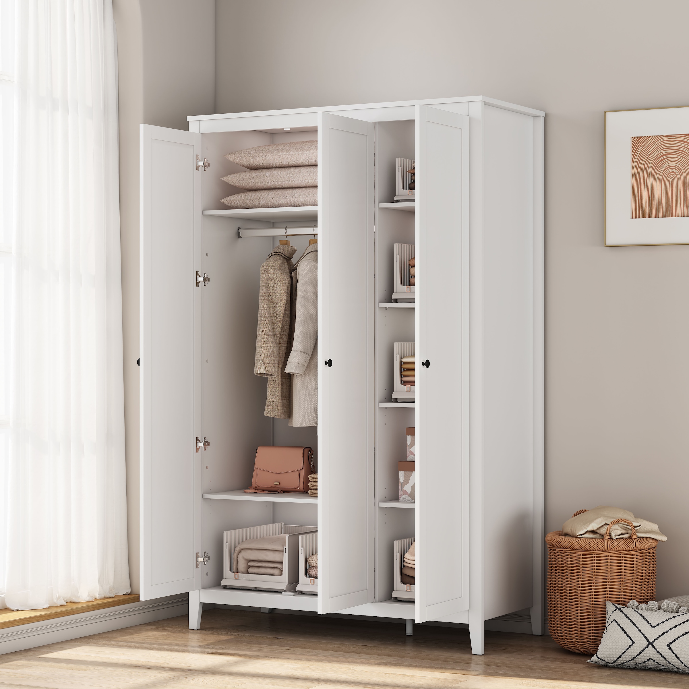 GOODproduct Kleiderschrank »Borkum Schlafzimmerschrank Garderobe Landhaus Bestseller weiss« hochwertige schwarze Griffe aus Metall, 
