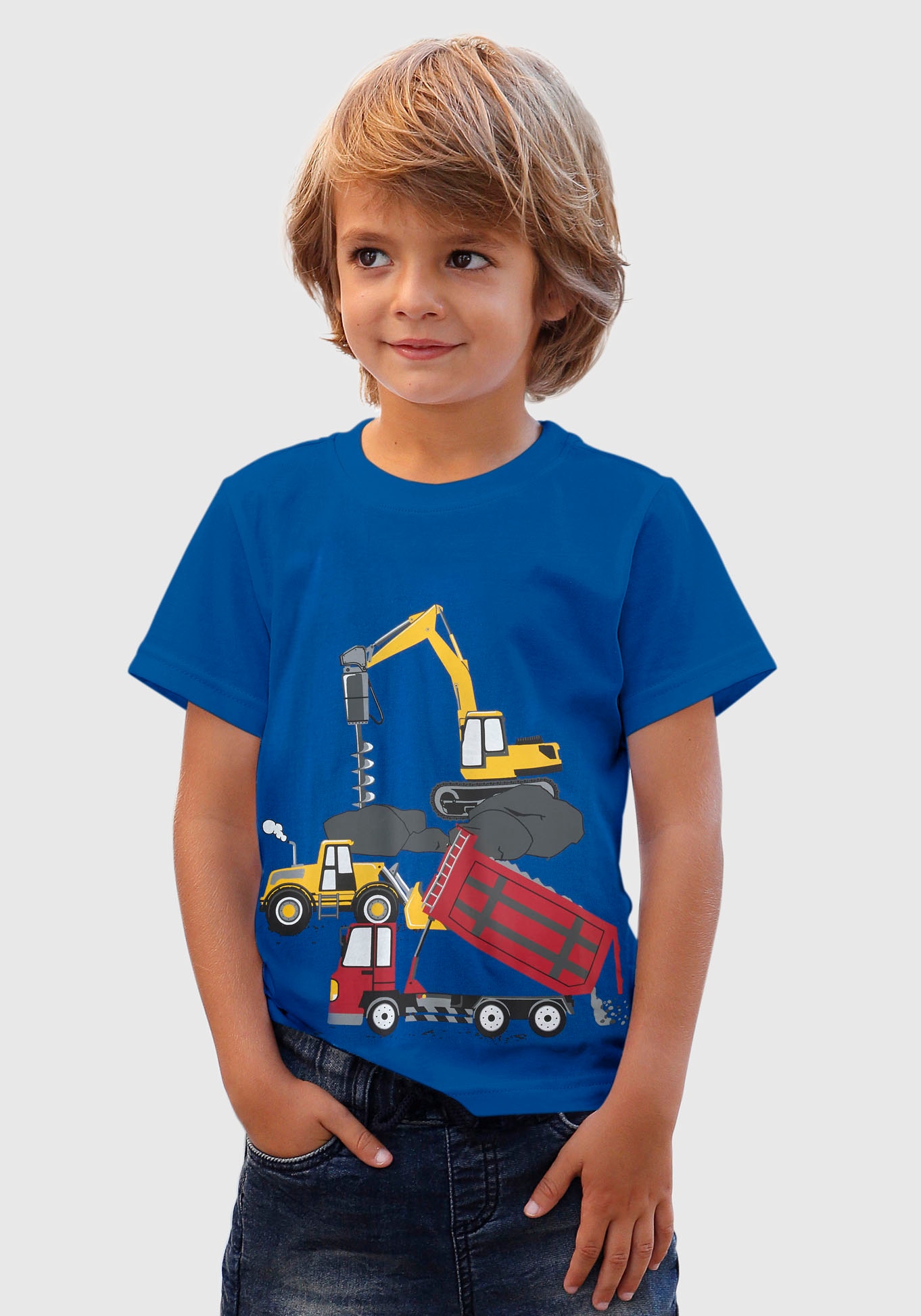T-Shirt ohne Modische versandkostenfrei shoppen Spruch KIDSWORLD - »BAUMASCHINEN«, Mindestbestellwert