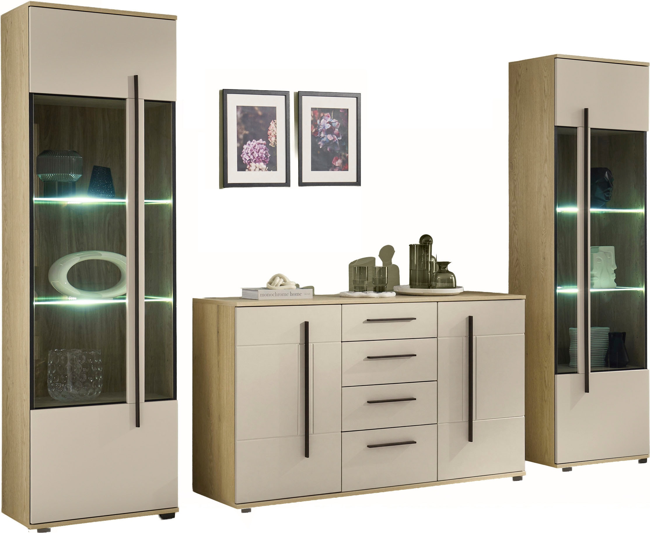 Home affaire Meuble mural »Cantara, Anbauwand, Wohnzimmer-Set, in Eiche Evoke, Weiss oder Kaschmir« Ensemble, 