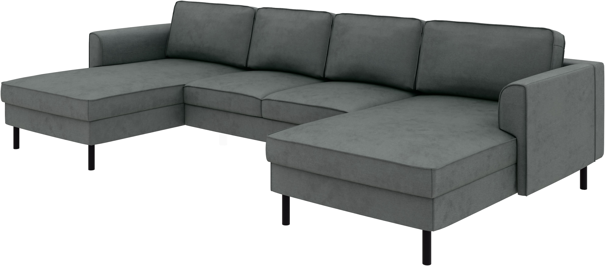 Home affaire Wohnlandschaft »Booster II, whlw. mit Schlaffunktion & Bettkasten, Fuss schwarz« Sofa in U-Form, Breite 305 cm, in Cord oder Struktur LEO o. LINO