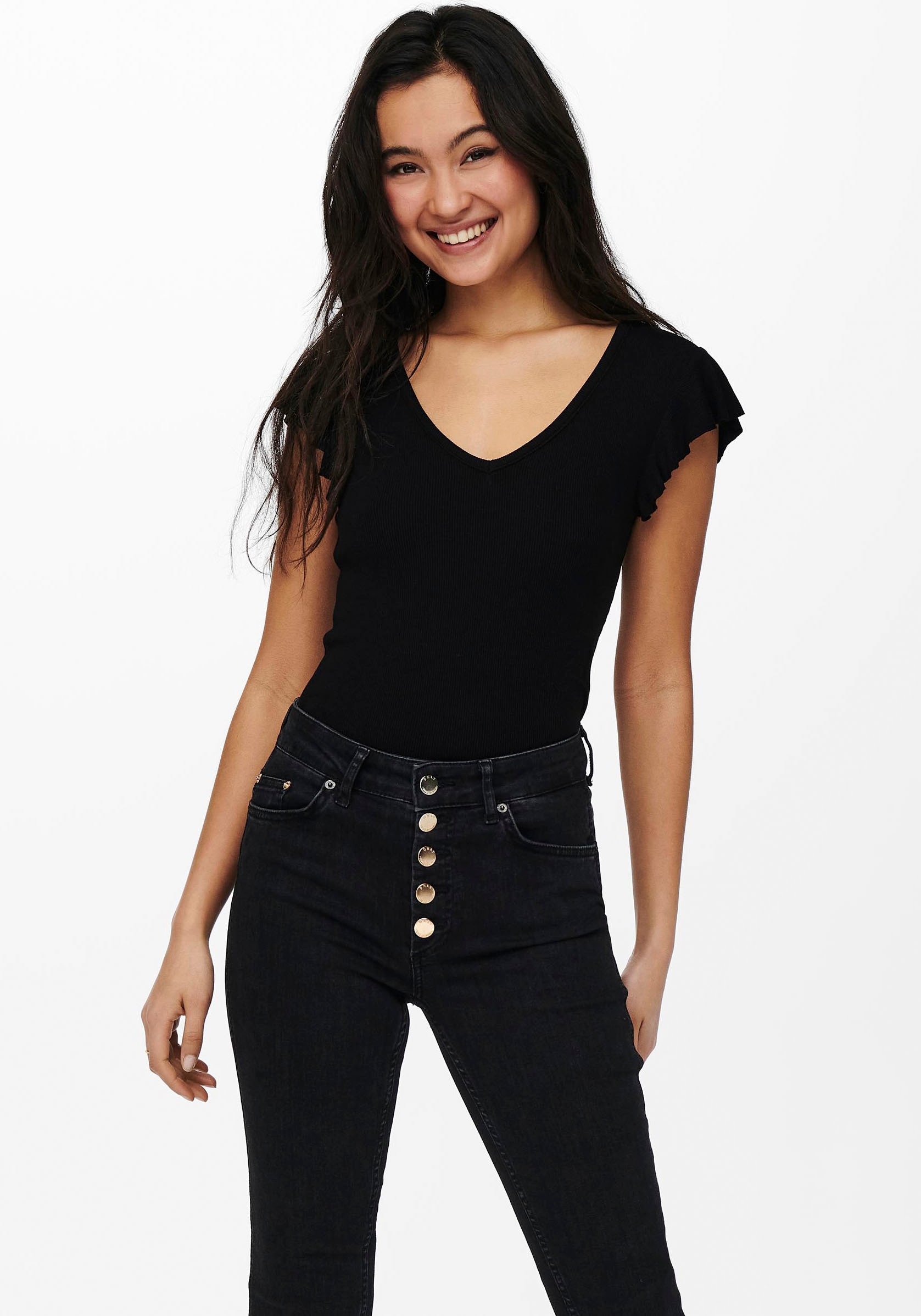 Image of ONLY V-Shirt "ONLBELIA – V-Ausschnitt für femininen Sommerkomfort" Viskosemischung, regular fit, Rundhals