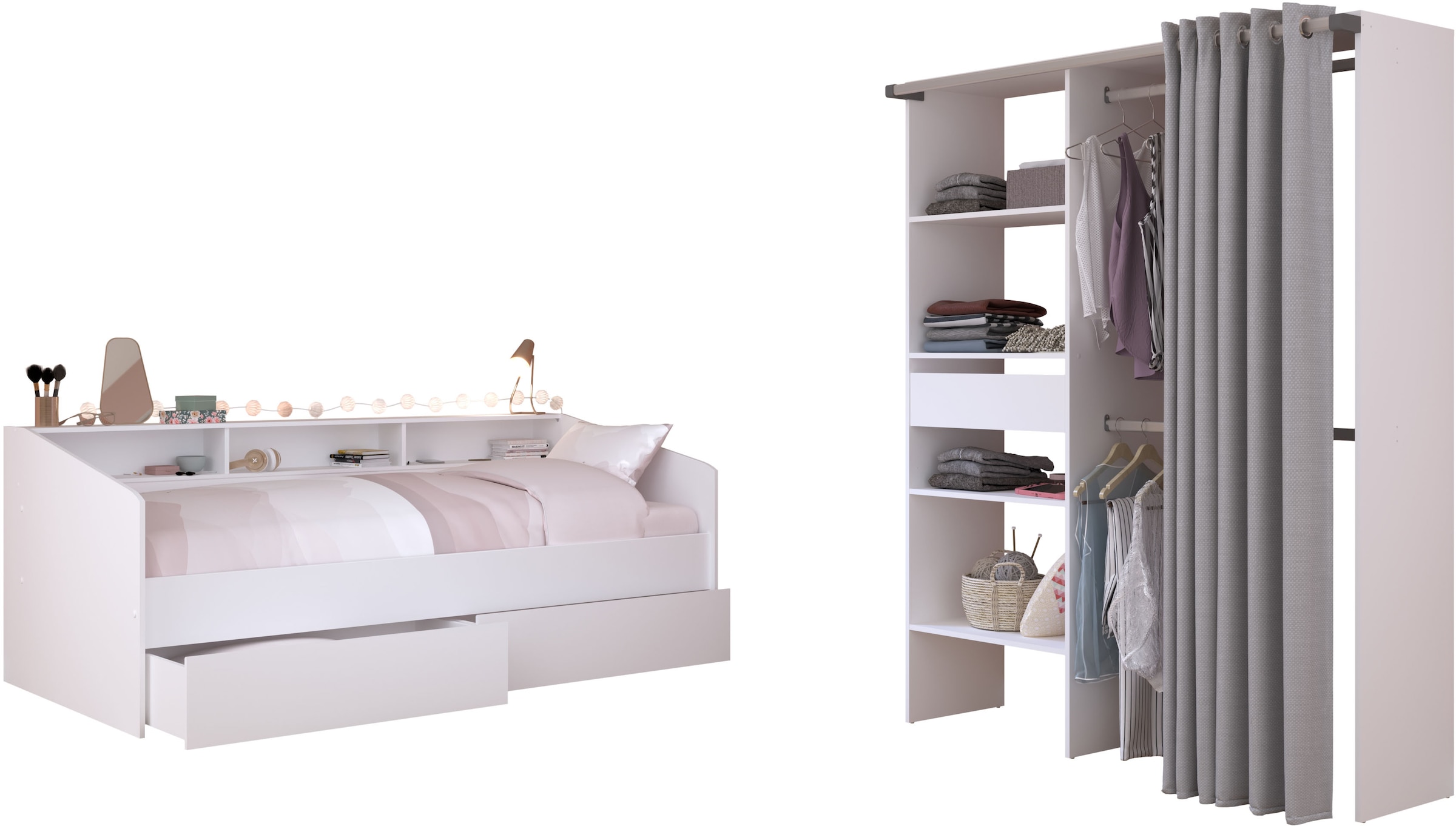 Parisot Jugendzimmer-Set »Parisot Sleep 11« Set, 2 tlg. Rückwand am Bett drehbar - Weiss oder Eiche