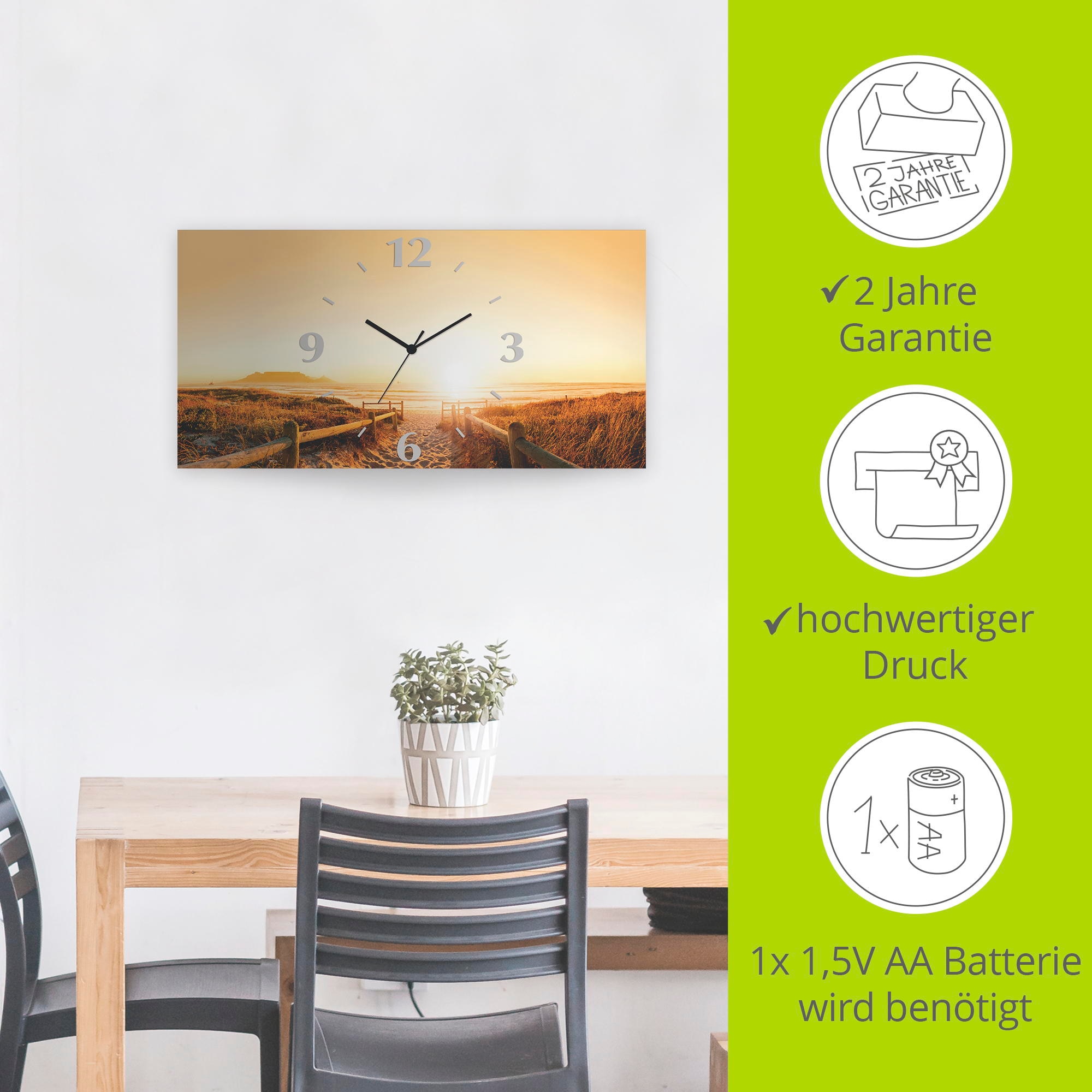 Artland Wanduhr »Sonnenuntergang Panorama Strand«, 3D Optik gebogen, mit Quarz- oder Funkuhrwerk, versch. Grössen
