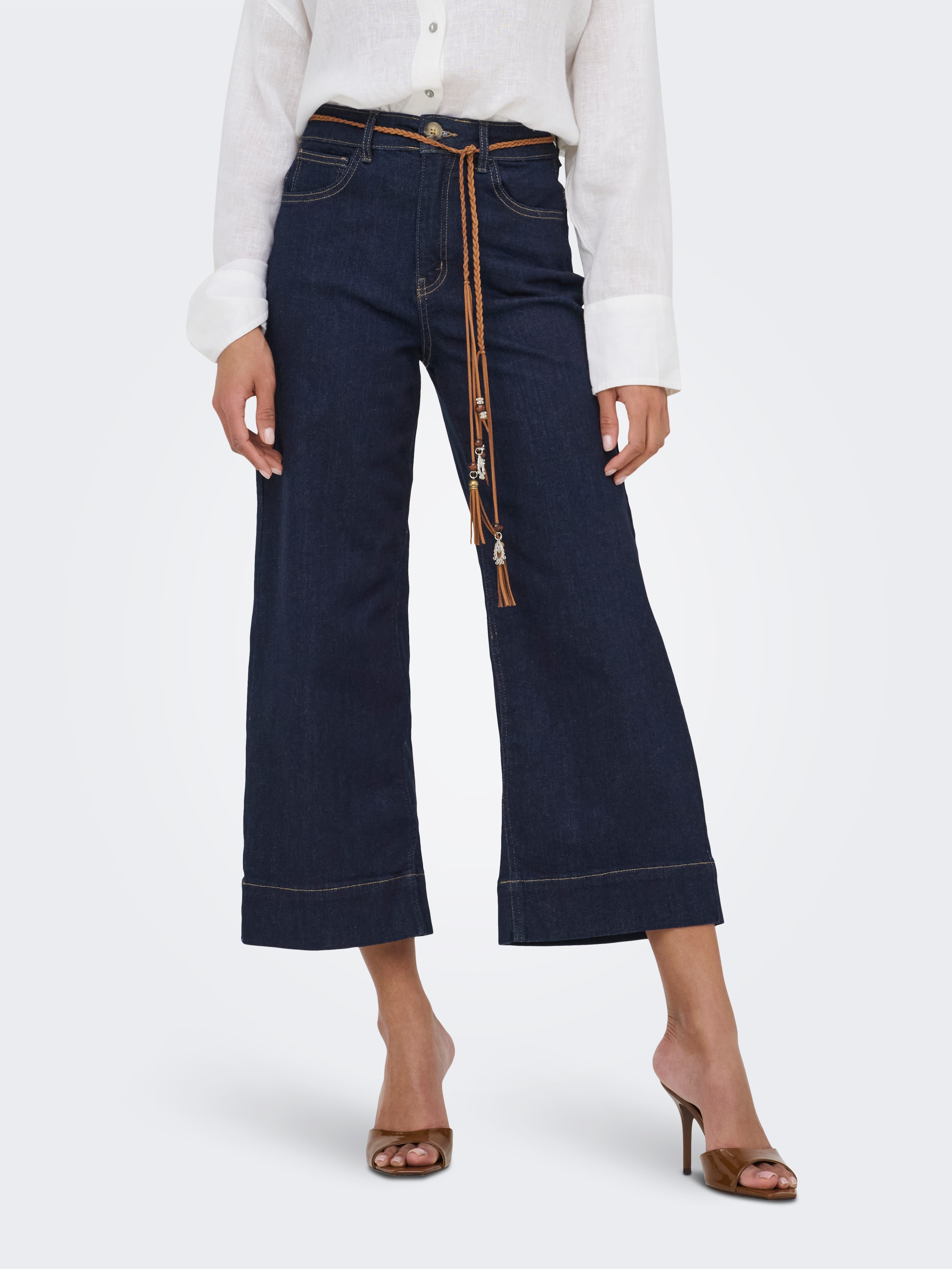 Image of ONLY High-waist-Jeans "ONLMADISON HW BELT WD CRP DNM GUA450" Materialmix, high waist, wide fit