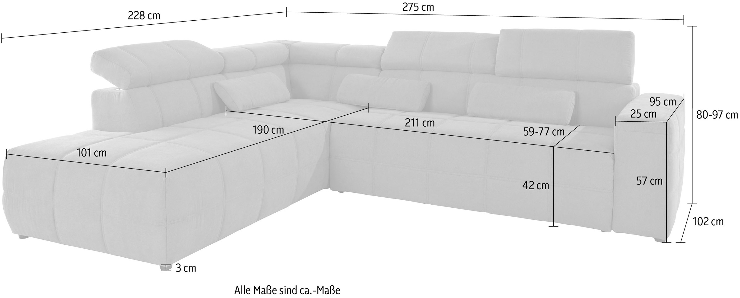 DOMO collection Canapé d'angle »BRANDON L-Form, auch in Leder« incluant réglage de la tête, optionnellement avec réglage de la profondeur d'assise,