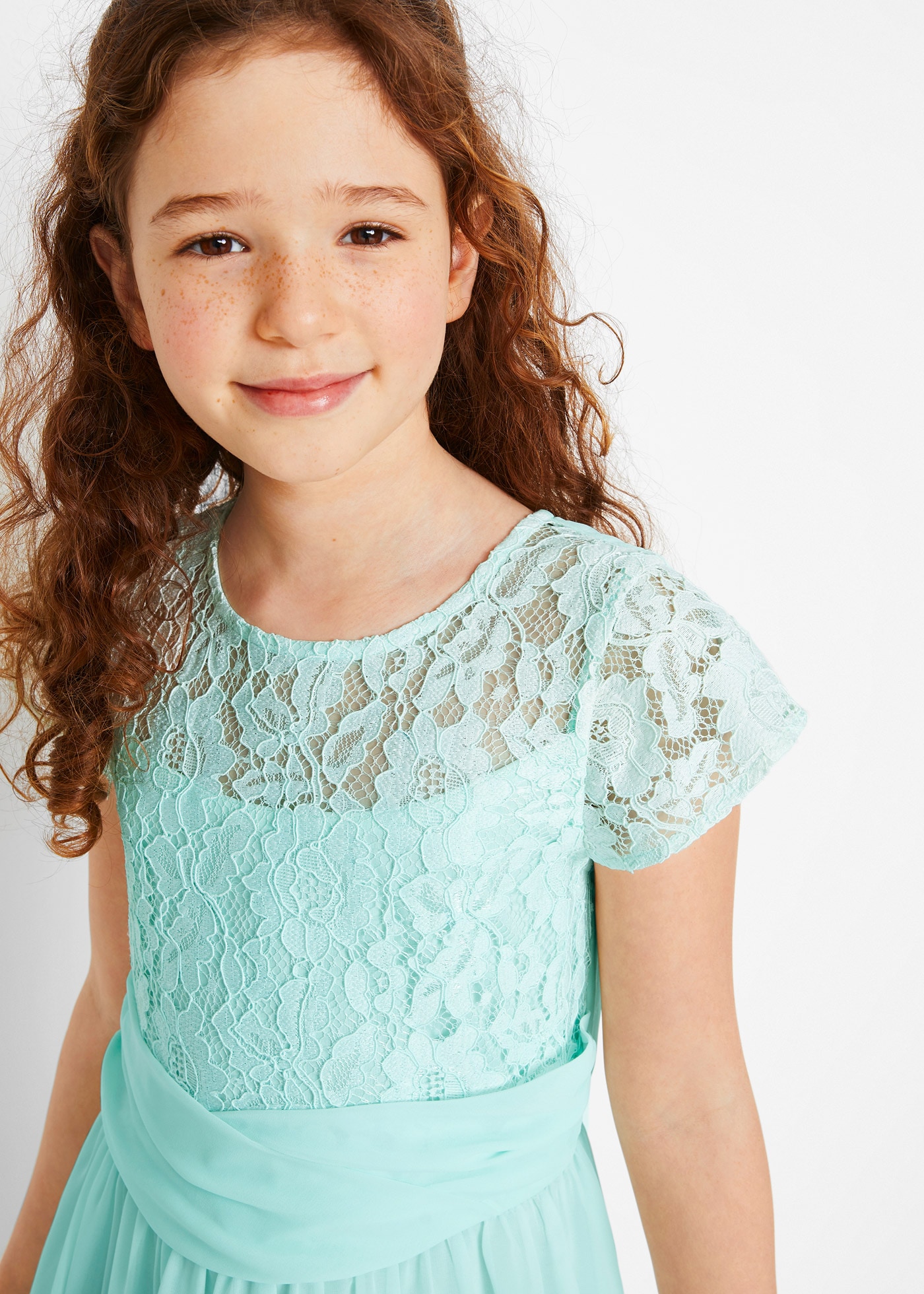 bonprix Robe en mousseline de soie 1 pièces tlg. festliches Kleid, mit Spitzenoberteil, aus Chiffon, mit kurzem Arm