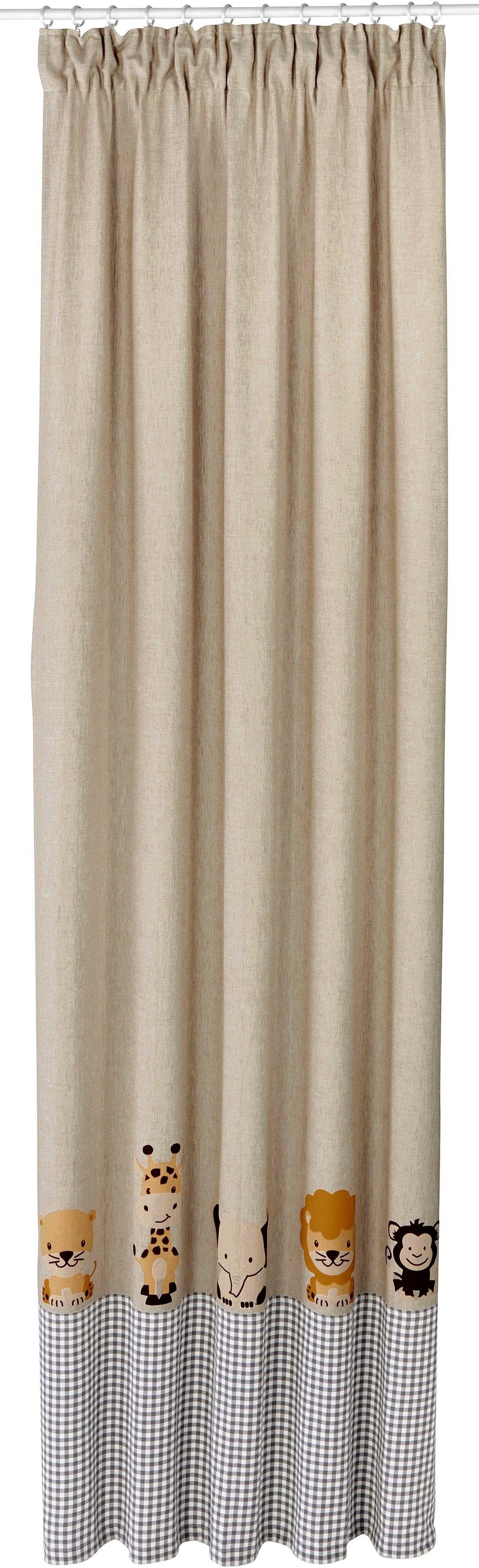 Image of Lüttenhütt Gardine »Tiere«, (1 St.), Einseitig mit Tieren bedruckte Kindergardine, blickdicht, verschiedene Grössen, Karo-Bordüre, nachhaltig bei Ackermann Versand Schweiz