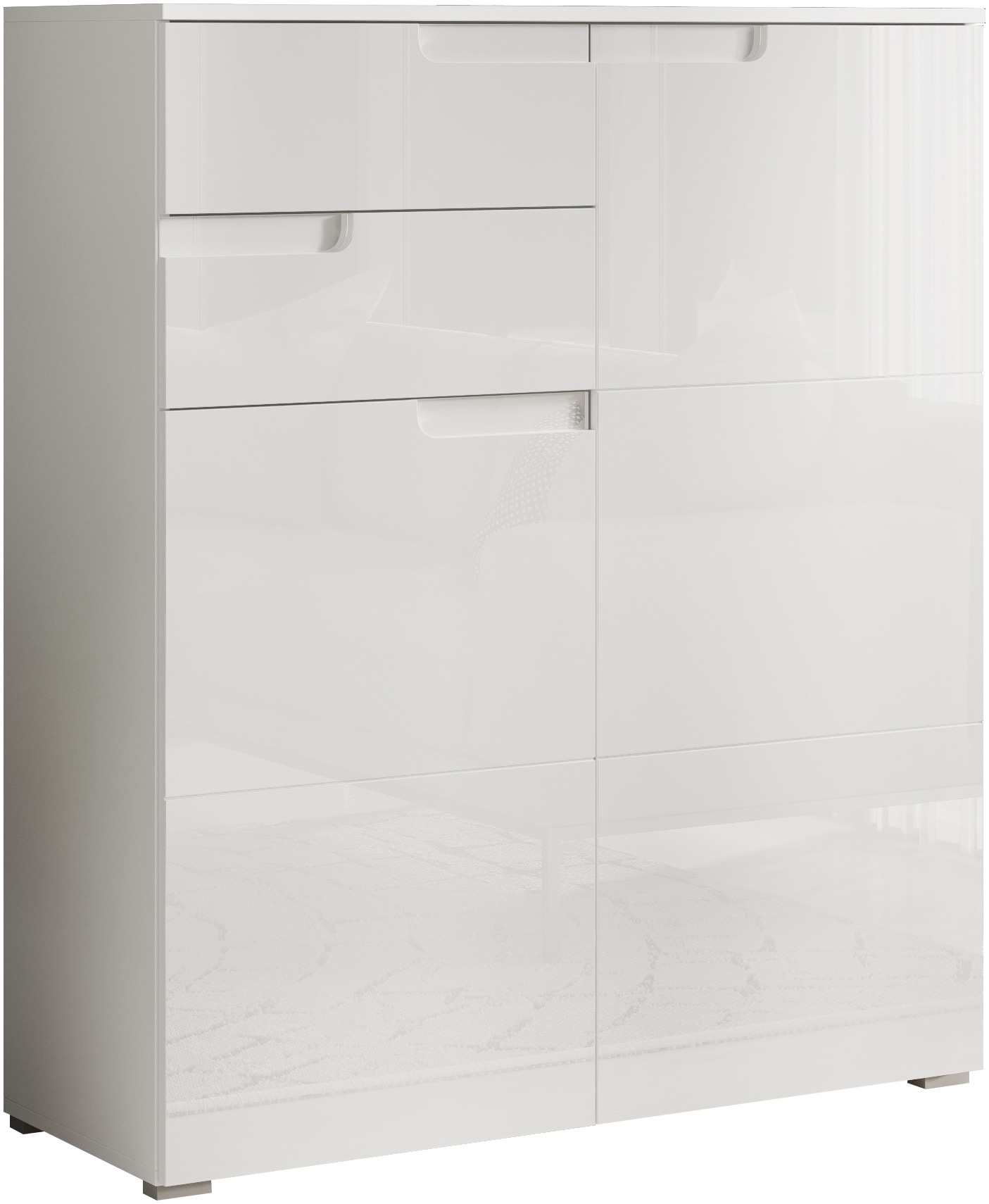 HBZ Kommode »Spice weiss hochglanz, BxHxT 100x119x40 cm«, Kommode mit 2 Türen, 2 Schubkästen und 3 Einlegeböden
