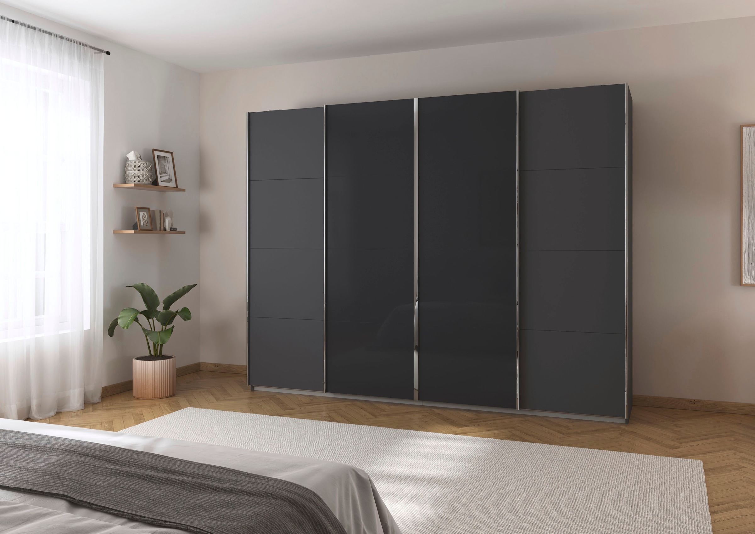 rauch Schwebetürenschrank »Kleiderschrank Schrank Garderobe Wäscheschrank Ankleide SYNCRONO« Mitteltüren öffnen parallel, Breiten 271/316/361 cm Höhen 211/230 cm,  Mitteltüren mit praktischer Synchron-Öffnung MADE IN GERMANY
