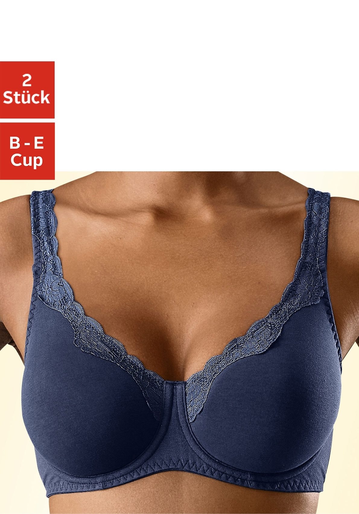 ♕ petite fleur Bügel-BH, (Packung, 2 Stück), aus Baumwolle mit Spitzenkante  und breiteren Trägern, Basic Dessous versandkostenfrei kaufen | T-Shirt-BHs