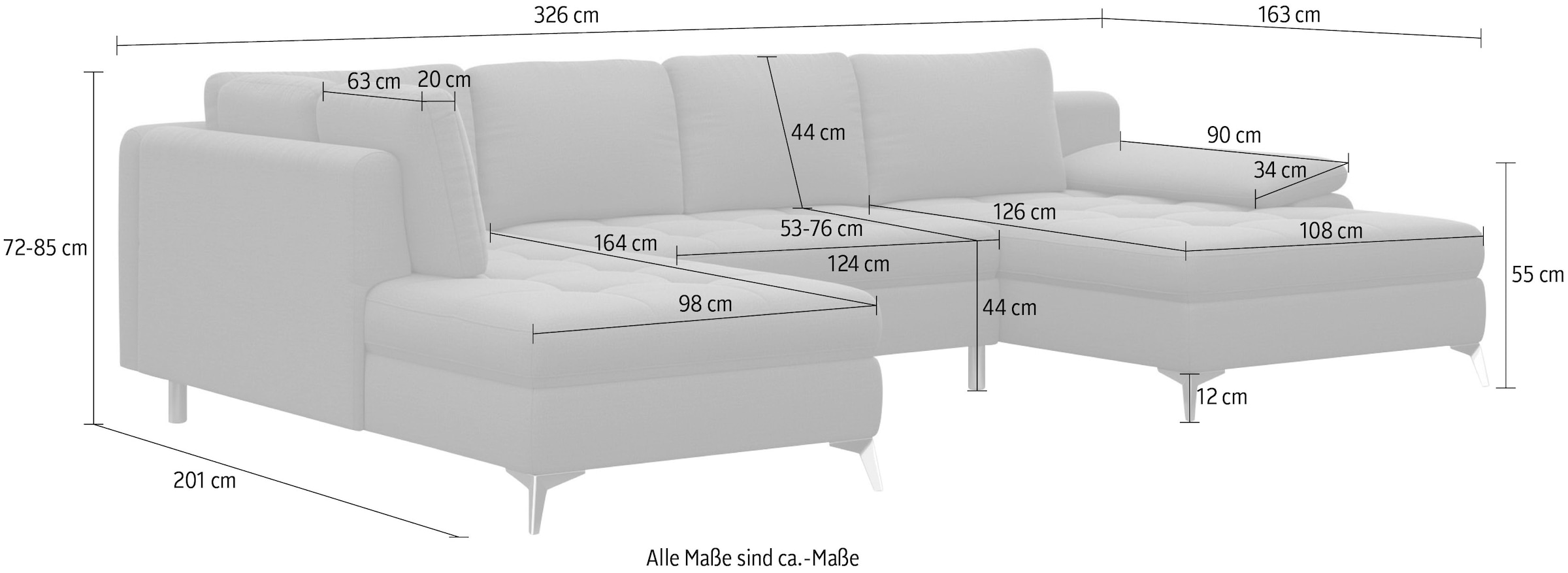sit&more Wohnlandschaft »Latigo U-Form«, mit Recamiere, wahlweise mit Bettfunktion und Bettkasten