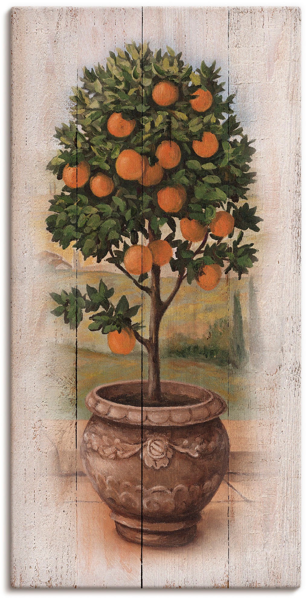 Image of Artland Leinwandbild "Orangenbaum mit Holzoptik" Bäume 1 Stk. tlg. auf Holzrahmen gespannt