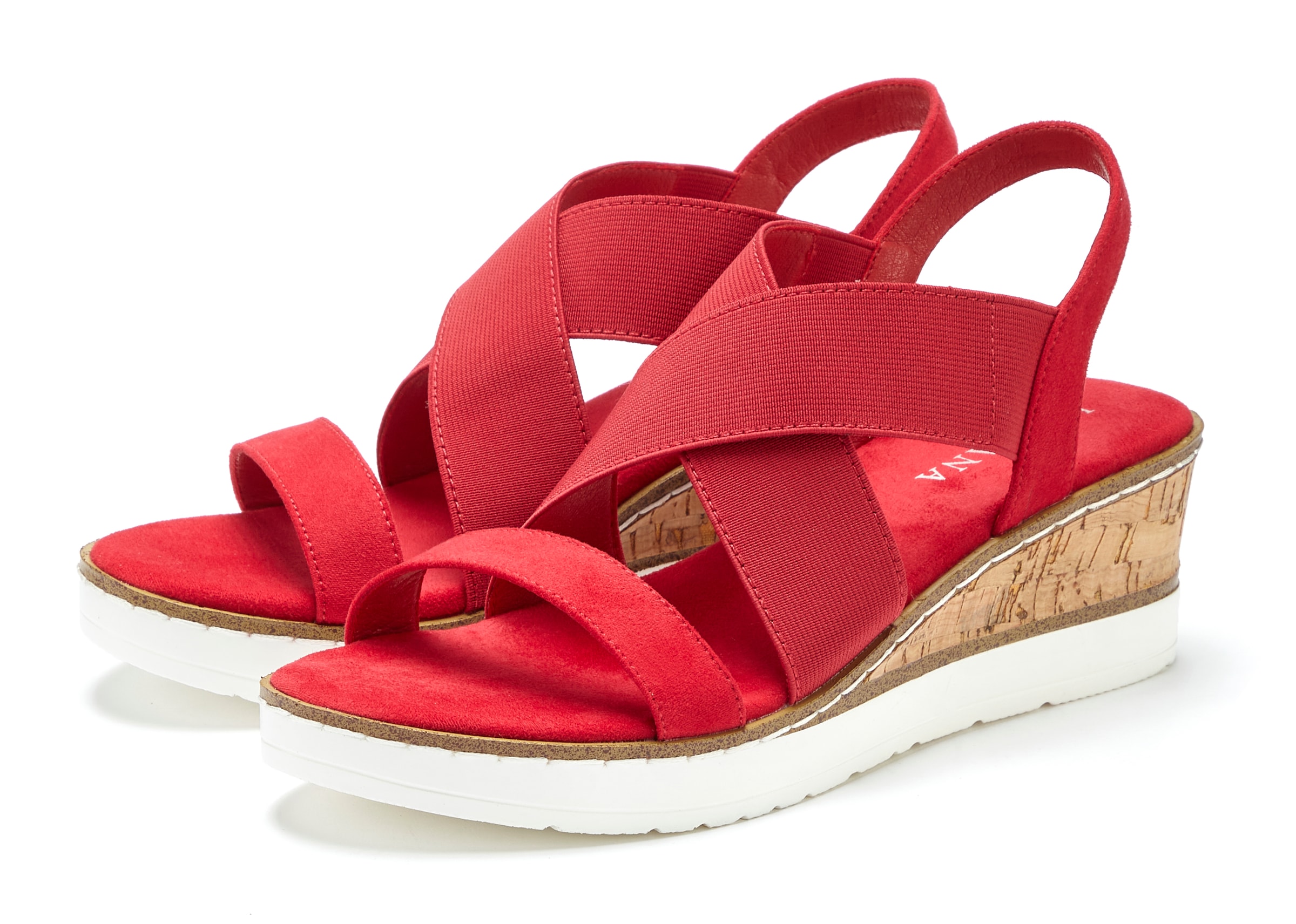 Sandalette, Sandale, Sommerschuh mit Keilabsatz und elastischen Riemen VEGAN