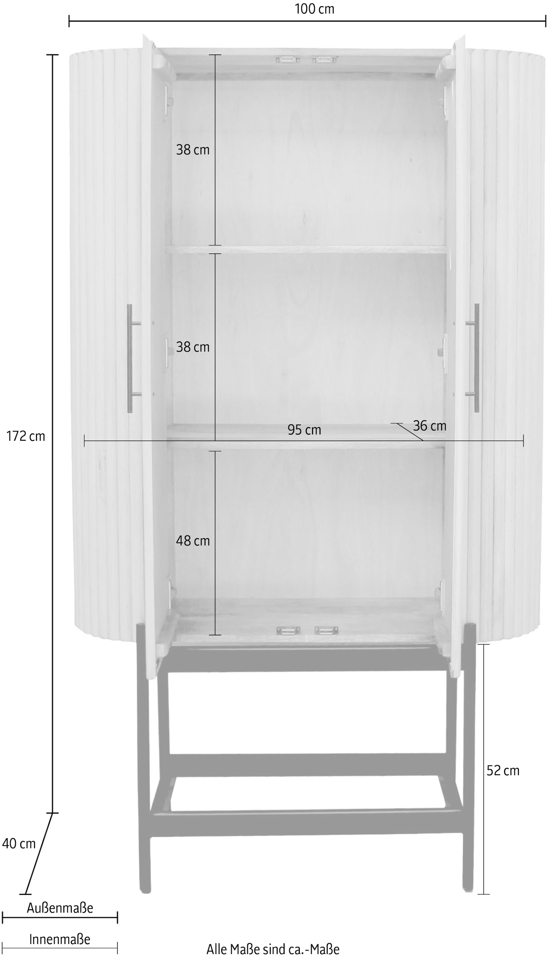 SIT Mehrzweckschrank »Rovinj aus Mangoholz mit Lamellen-Design & Metallfüssen« 1 Stk. tlg. 2 Türen, 3 Fächer & 52 cm hohe schwarze Metallfüsse