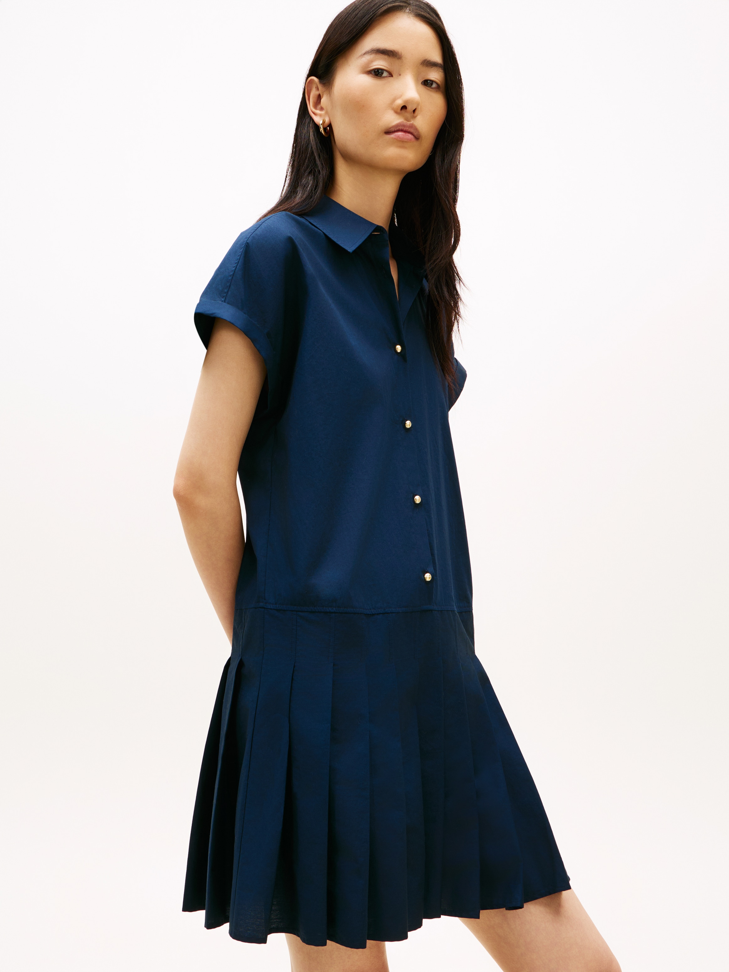 Image of Tommy Hilfiger Shirtkleid "POPLIN PLEATED SHORT SS DRESS" mit Logo-Stickerei