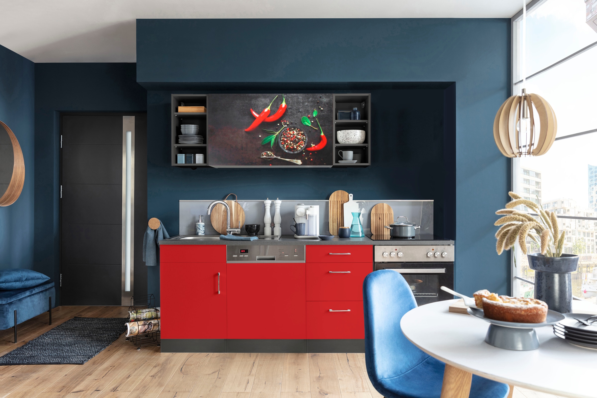 KOCHSTATION Kitchenette »KS-Paris – Küchen mit einzigartigen Fotomotiven auf den Fronten« largeur 220 cm, au choix avec appareils électriques, avec impression décorative