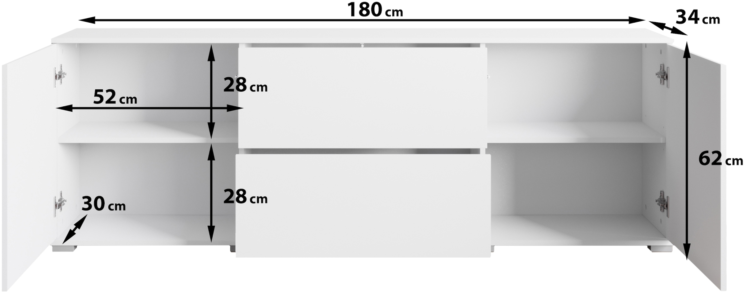 GOODproduct Lowboard »Kenia« 1 Stk. tlg. 2 Türen, 2 Schubladen, Breite 180 cm, höhenverstellbare Einlegeböden