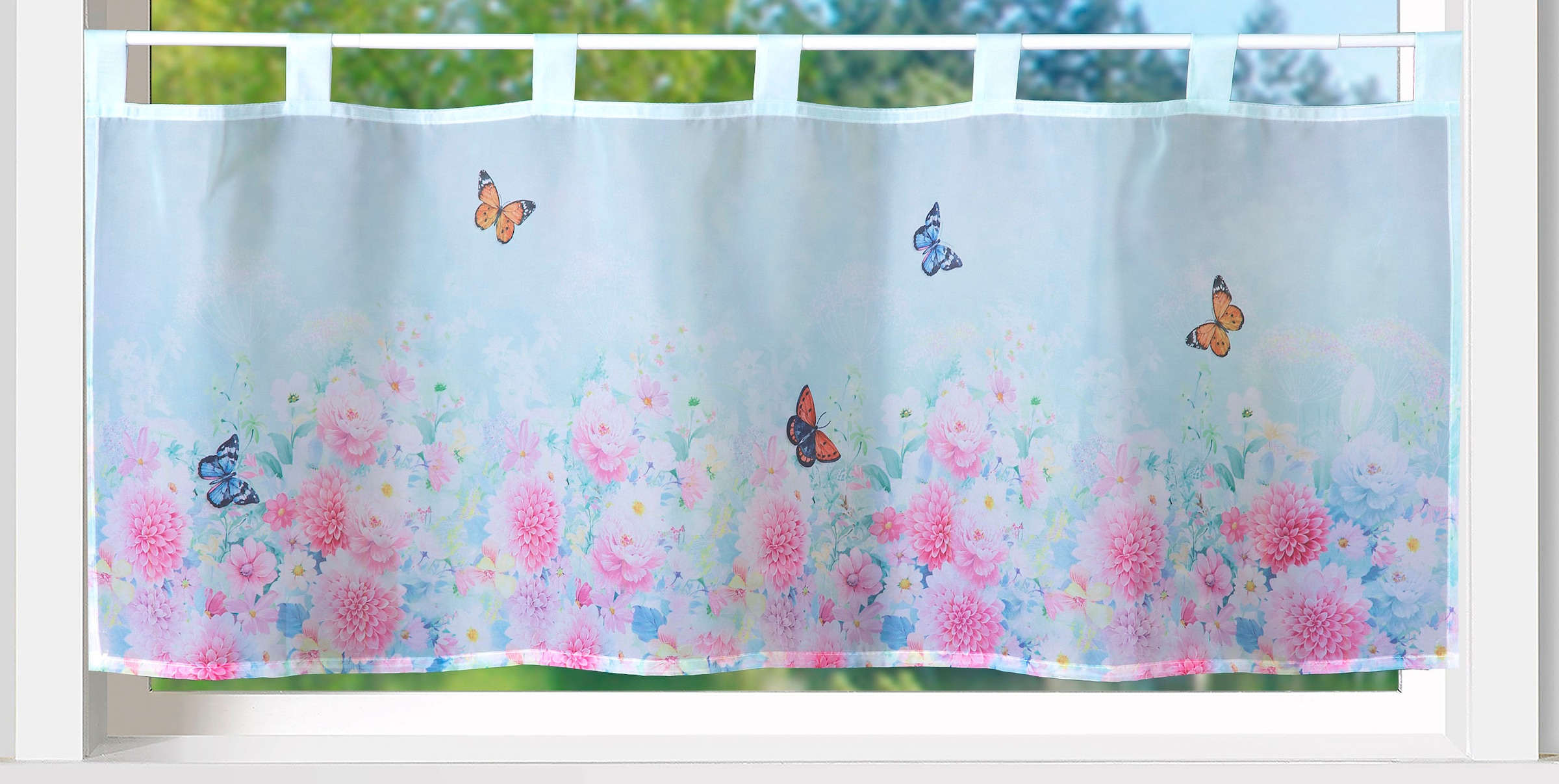 Image of Weckbrodt Scheibengardine "Capri" Schlaufen 1 Stk. tlg. Voile, halbtransparent, bedruckt, HxB 45x120cm, Gardine, Store