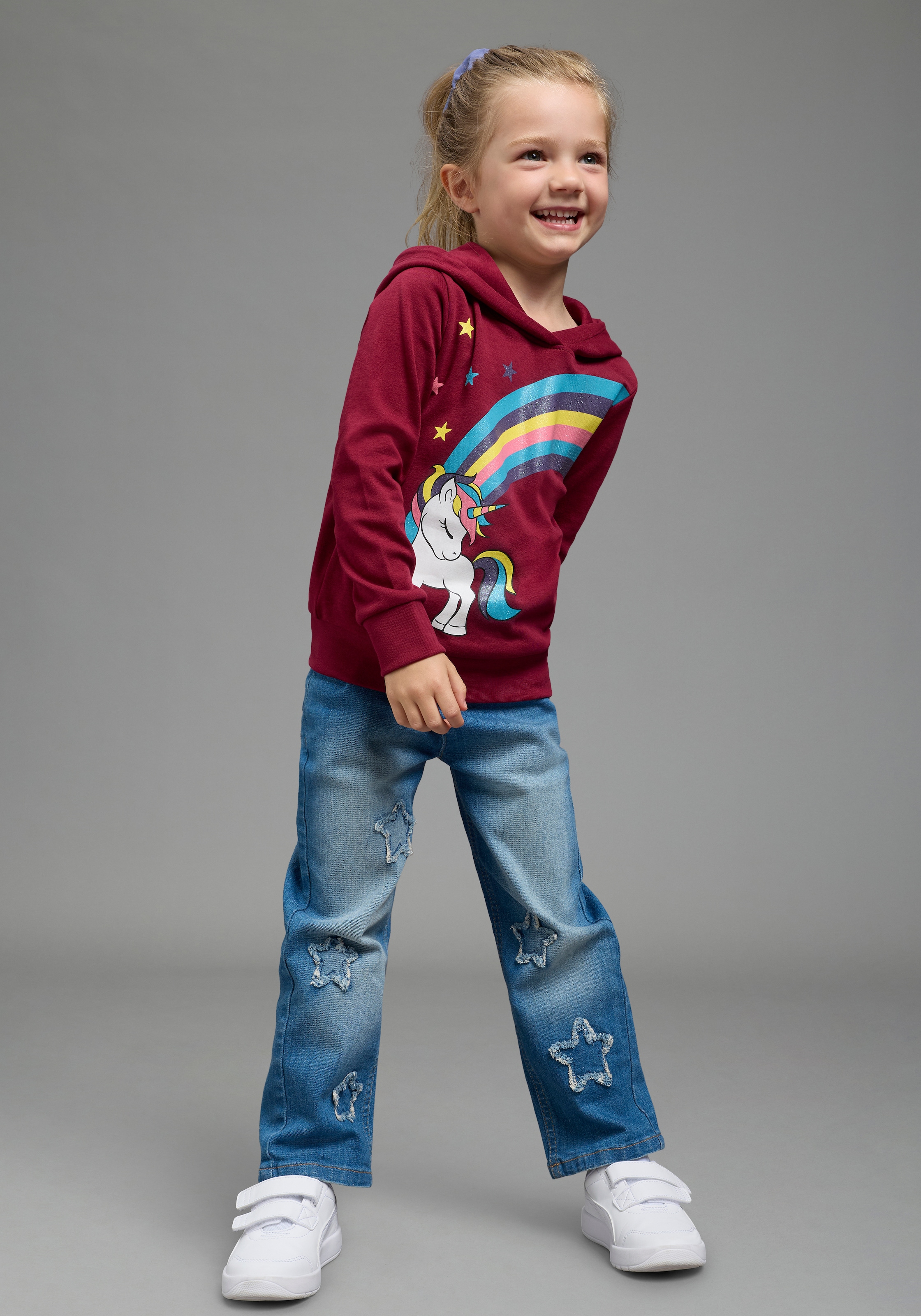 KIDSWORLD Langarmshirt »EINHORN Regenbogen« Langarm,  Basic-Passform,  bedruckt,  aus Baumwolle