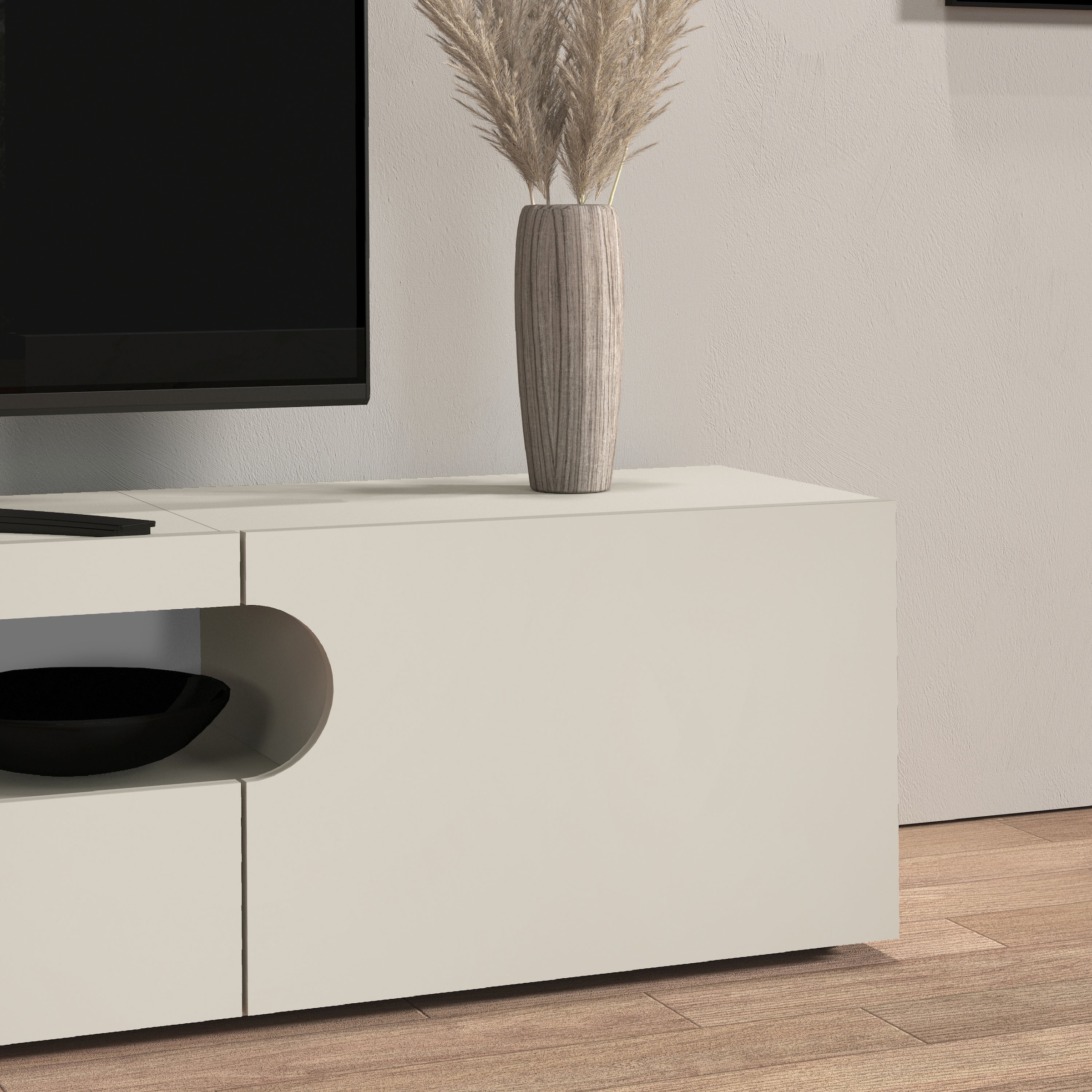 INOSIGN Lowboard »REAL TV-Möbel, 240 cm breit, 40/60 cm hoch, Hochglanz oder matt« mit 2 abgerundeten Türen, 1 Klappe, die ein ovales offenes Fach bilden