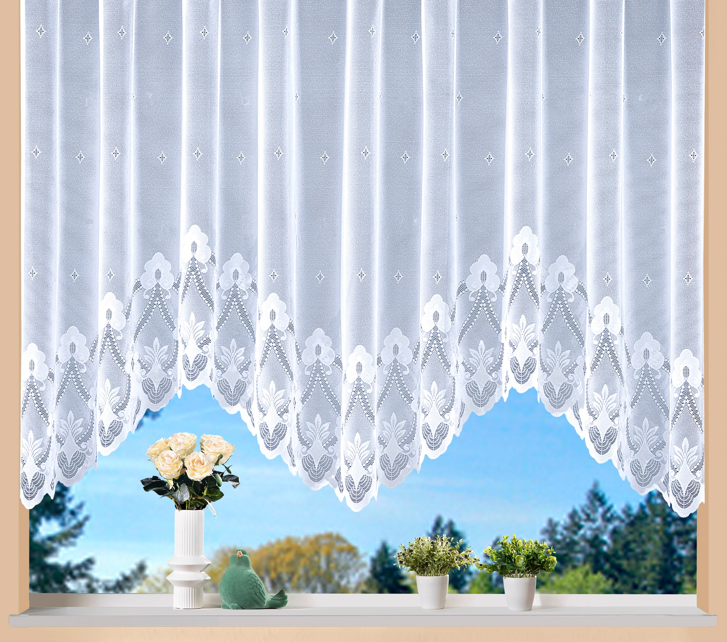 Image of Weckbrodt Gardine "Weimar" Kräuselband 1 Stk. tlg. Jacquard, Bogenstore, floral, Halbtransparent, Sockel, Bordüre, Store