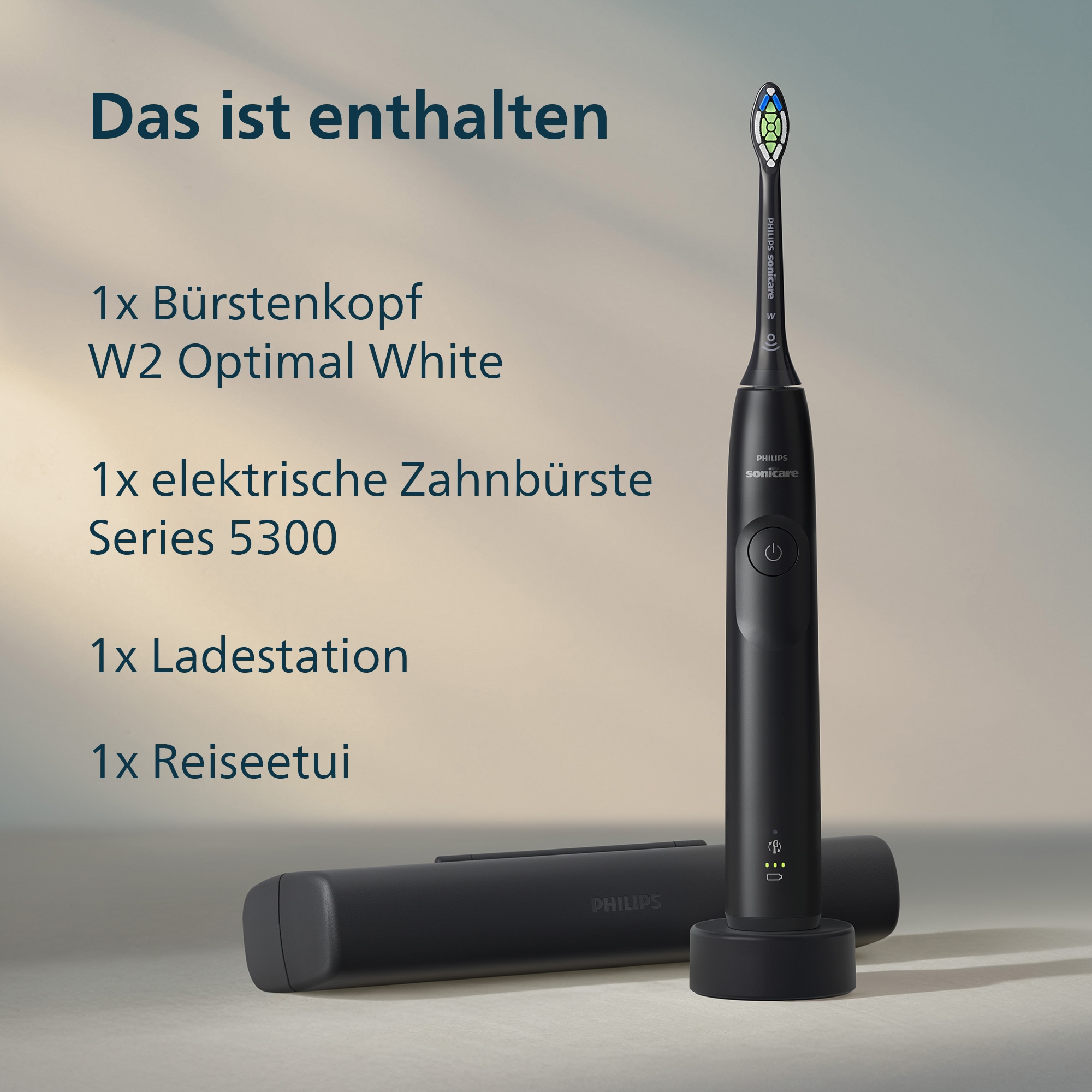Philips Sonicare Brosse à dents électrique »Series 5300« 1 cuis Aufsteckbürsten avec contrôle de pression, 2 niveaux d’intensité, incluant chargeur et étui de voyage