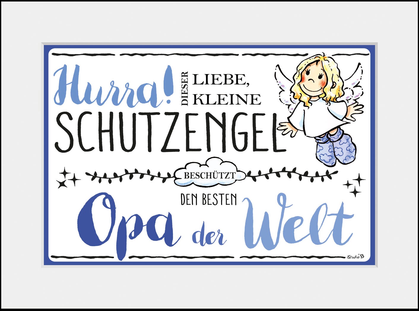 Image of queence Bild "Schutzengel Opa" Blumen Engel Himmel Liebessprüche Schriftzug Sprüche & Texte Stern Sterne 1 Stk. tlg. HD Premium Poster-Druck inkl. Holzrahmen
