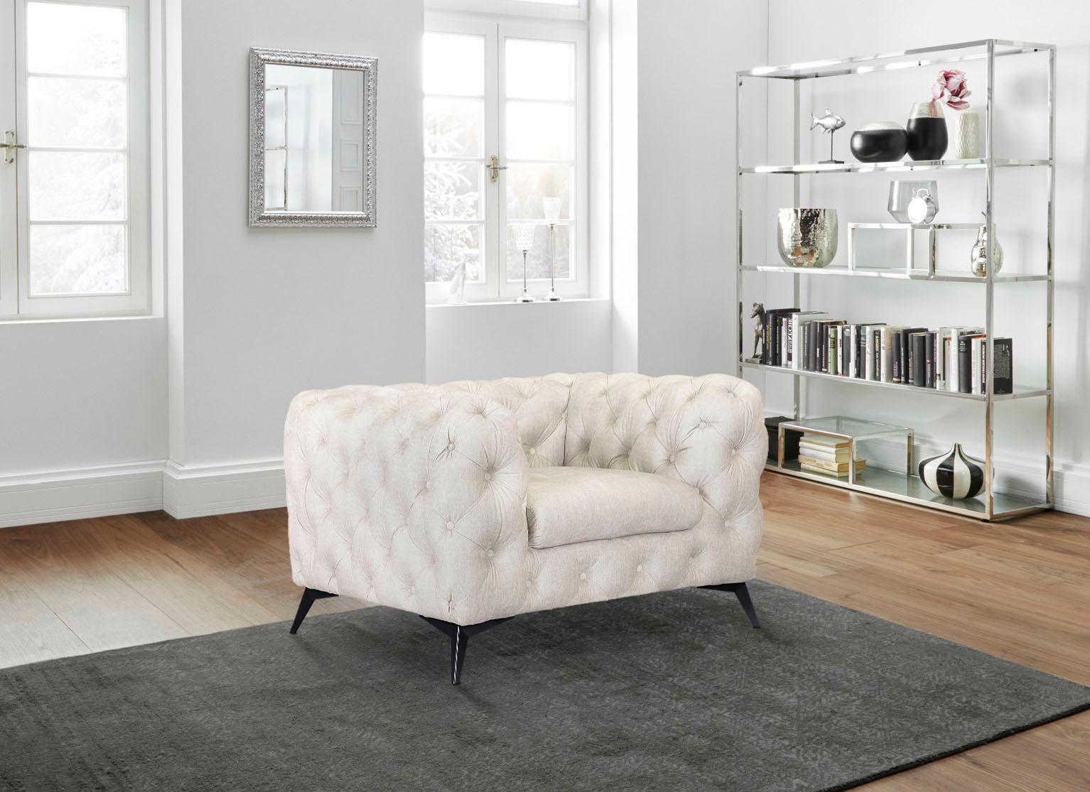 Leonique Chesterfield-Sessel »Glynis Sessel«, aufwändige Knopfheftung, moderne Chesterfield Optik, Fussfarbe wählbar