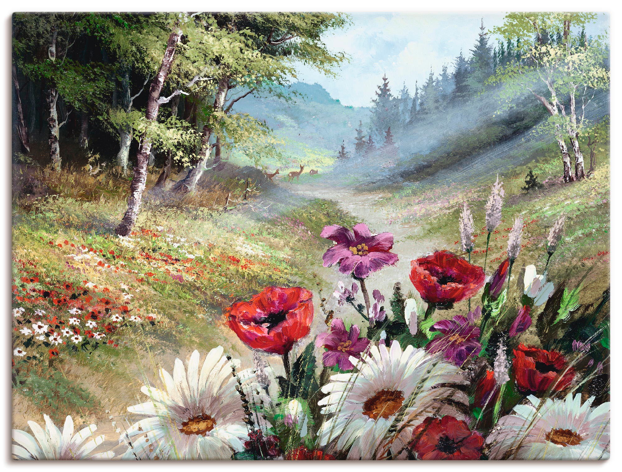Image of Artland Leinwandbild "Rehe im Hintergrund" Wald 1 Stk. tlg. auf Holzrahmen gespannt