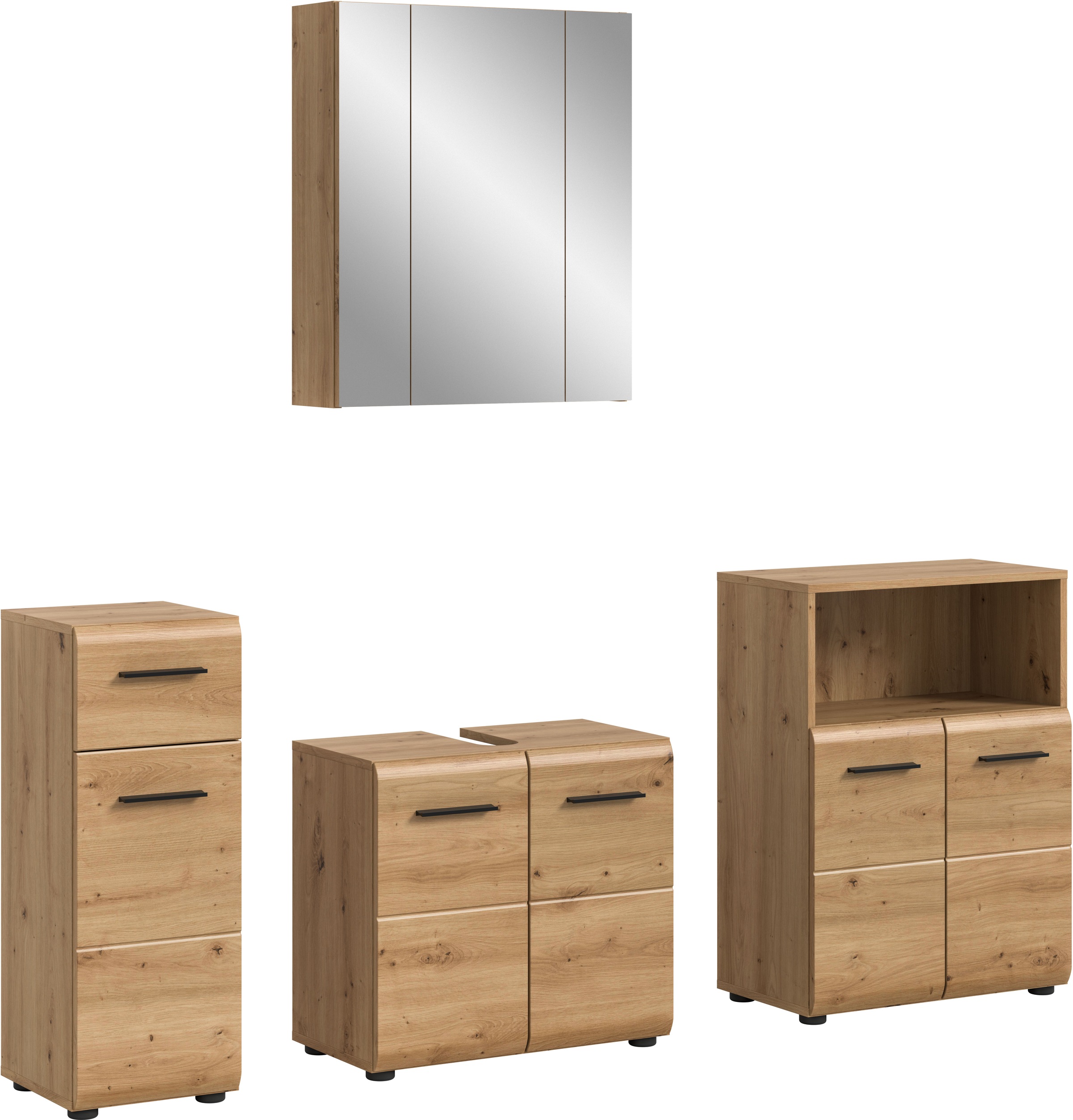 Image of welltime Badmöbel-Set "FLORENZ, 4-teilige Badkombination, hochwertige MDF-Front" Set, Unterschrank, Waschbeckenunterschrank, Spiegelschrank, Midischrank, 4 Stk. tlg.