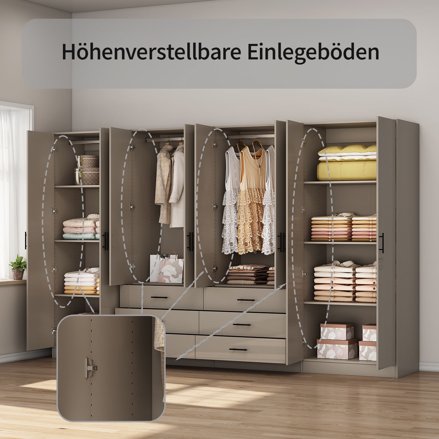 GOODproduct Kleiderschrank »Trento Schlafzimmerschrank Garderobe hochglanz« Schrank mit 8 Türen und 6 Schubladen, hochglänzende Fronten