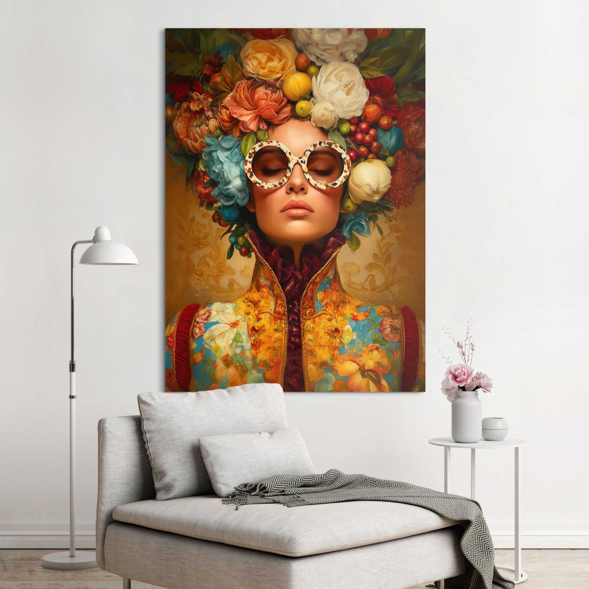 Image of Reinders XXL-Wandbild "Blumenkranz" Menschen 1 Stk. tlg. Wohnzimmer - Gelb - MDF - Frauen - 100x140 cm