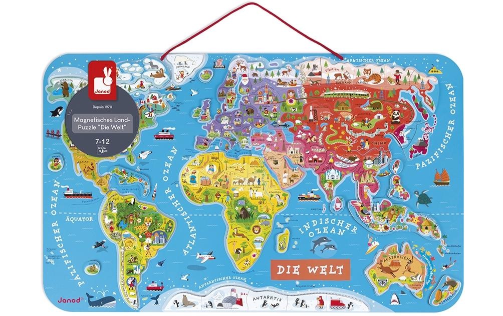 Janod Puzzle »Janod Holz-Puzzle Magnetpuzzle Welt«, (92 tlg.)