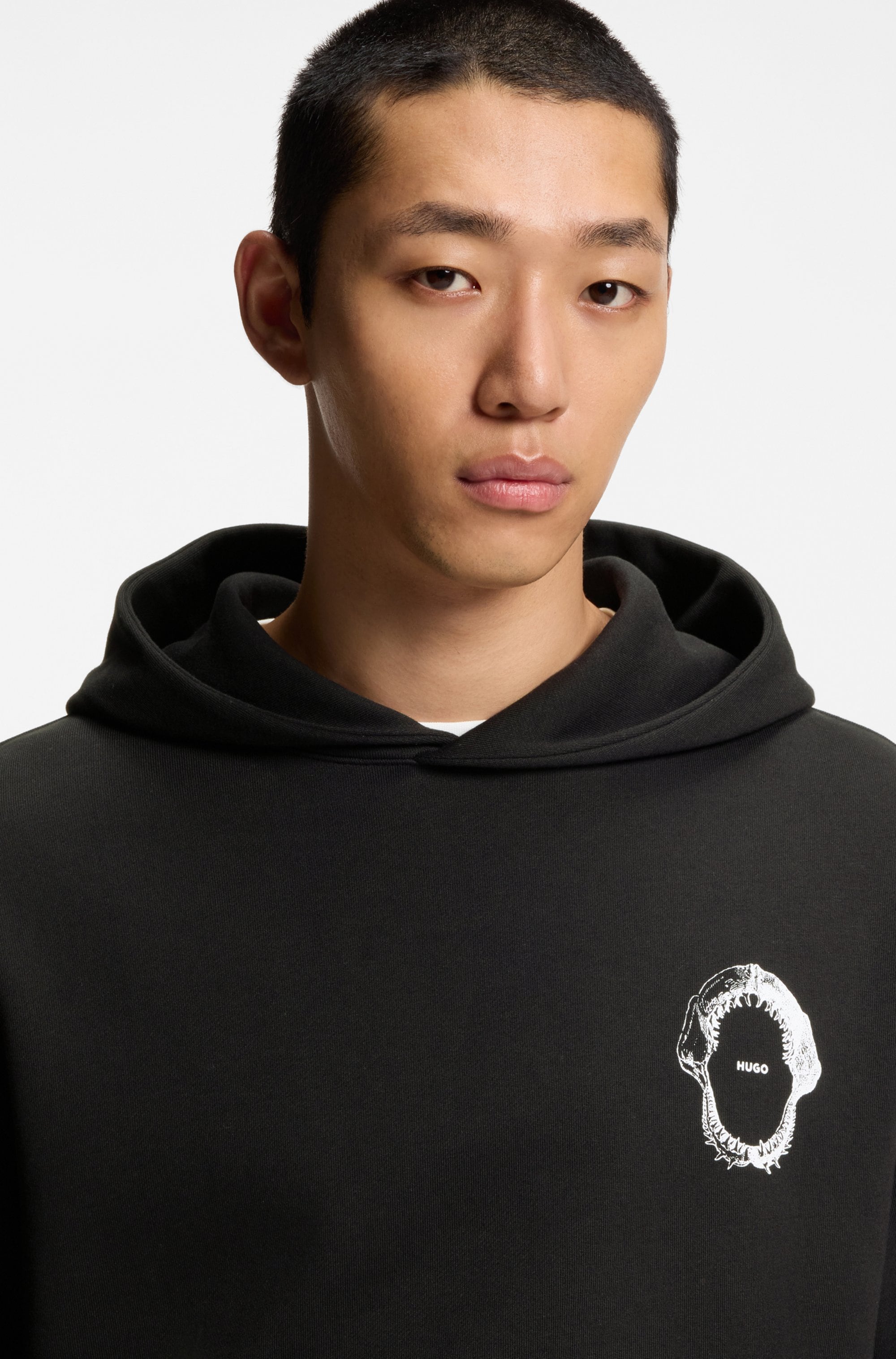HUGO Hoodie , coupe régulière, poche kangourou, impression dans le dos
