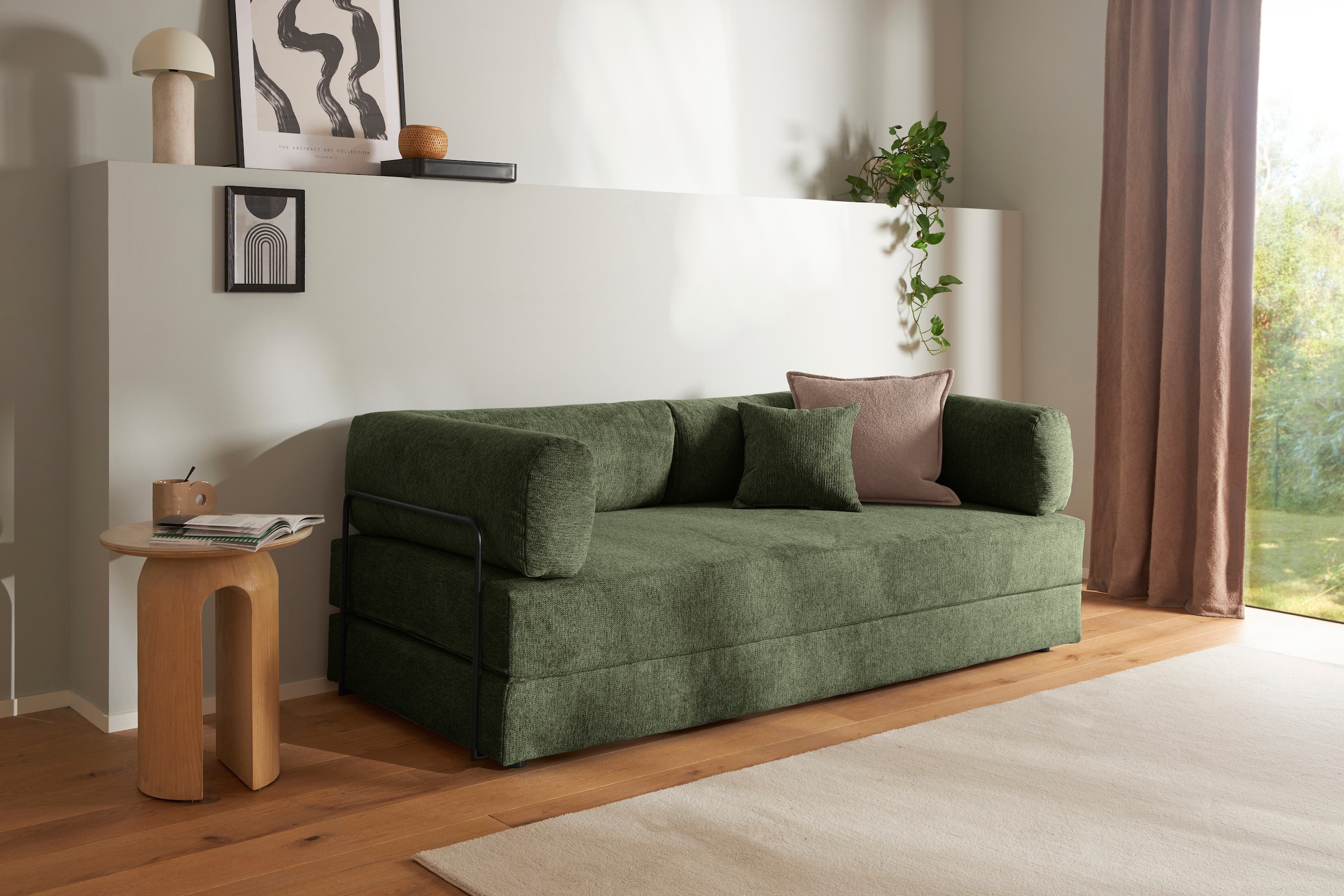 Image of homsy by Ana Johnson Schlafsofa "Folda Dauerschläfer, B: 206 cm, Liegefl. 181x198 cm" mit Bett-/Schlaffunktion, inkl. 1x Zierkissen, Tonnentaschenfederkern