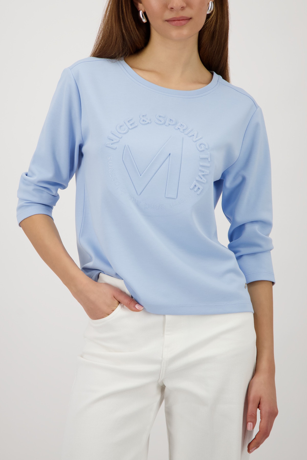 Image of Monari Sweatshirt, Rundhalsausschnitt, Prägedruck mit Strasssteinen, Regular Fit